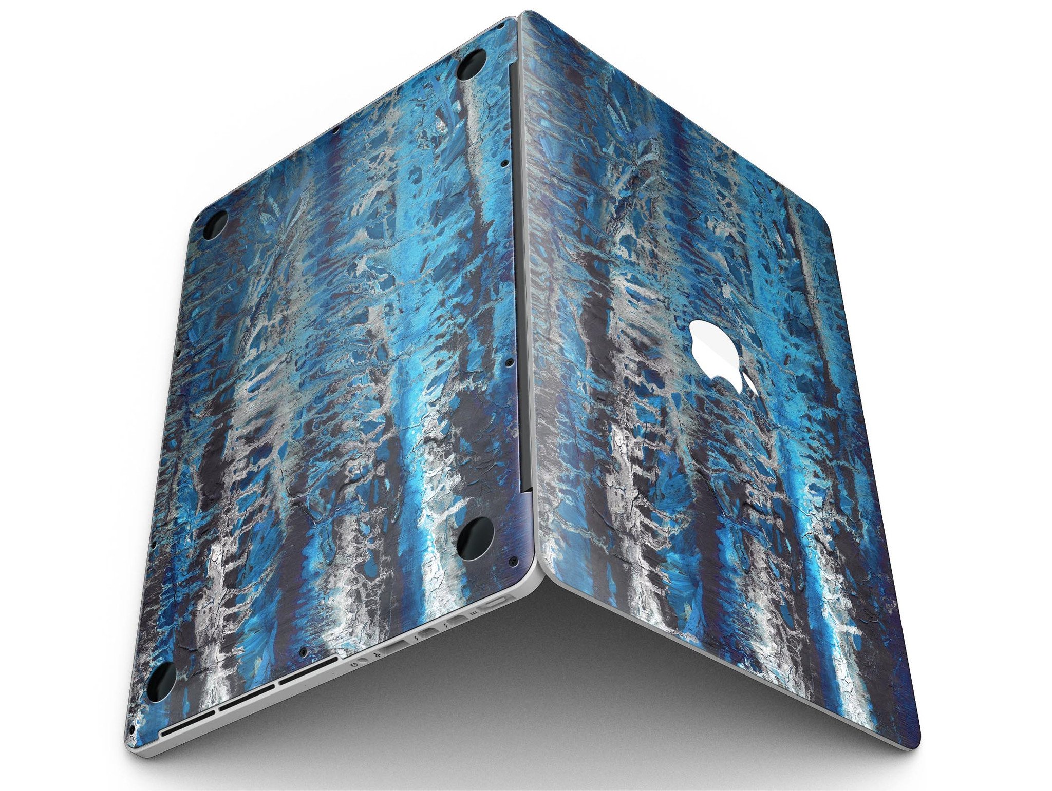 Abstract Wet Paint Blues v8 skin for MacBook Pro with Retina Display, showcasing vibrant colors and artistic design.