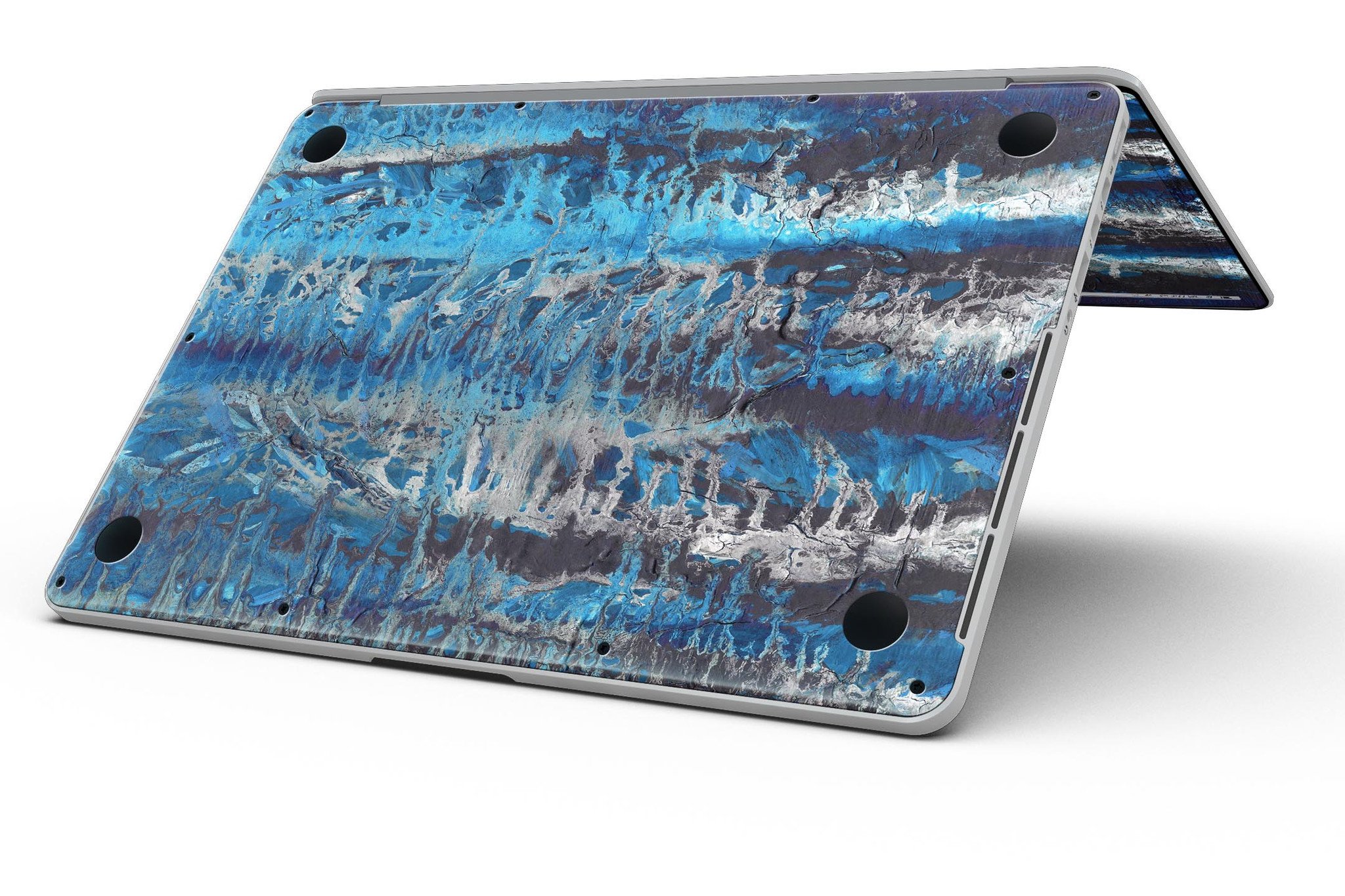 Abstract Wet Paint Blues v8 skin for MacBook Pro with Retina Display, showcasing vibrant colors and artistic design.