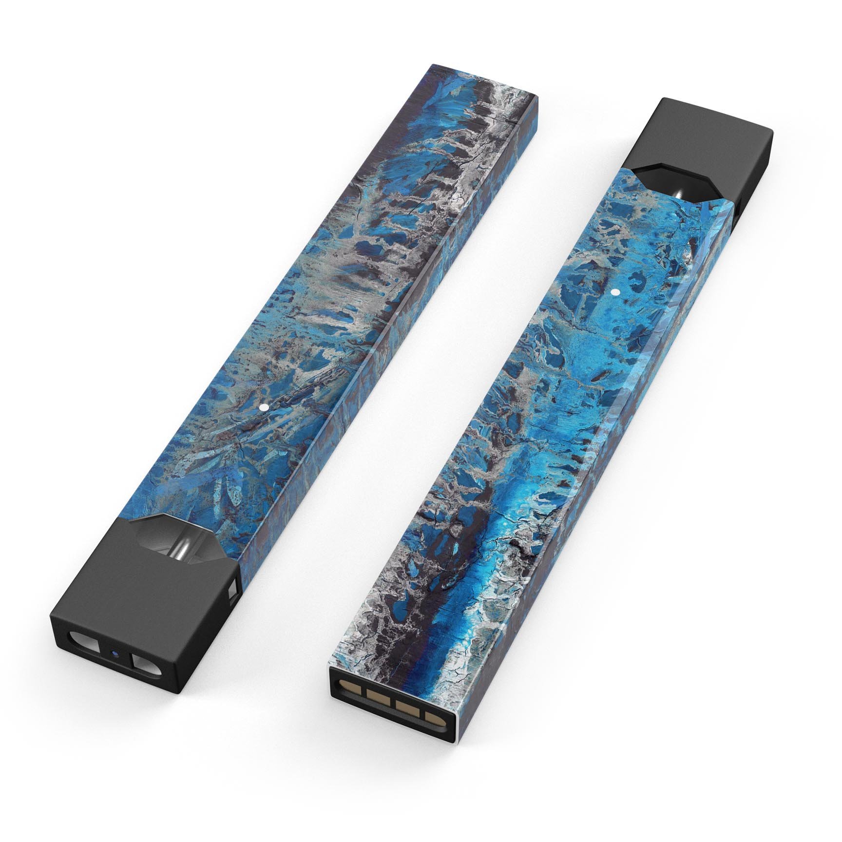 Abstract Wet Paint Blues v8 skin-wrap for JUUL device, showcasing vibrant colors and premium design.