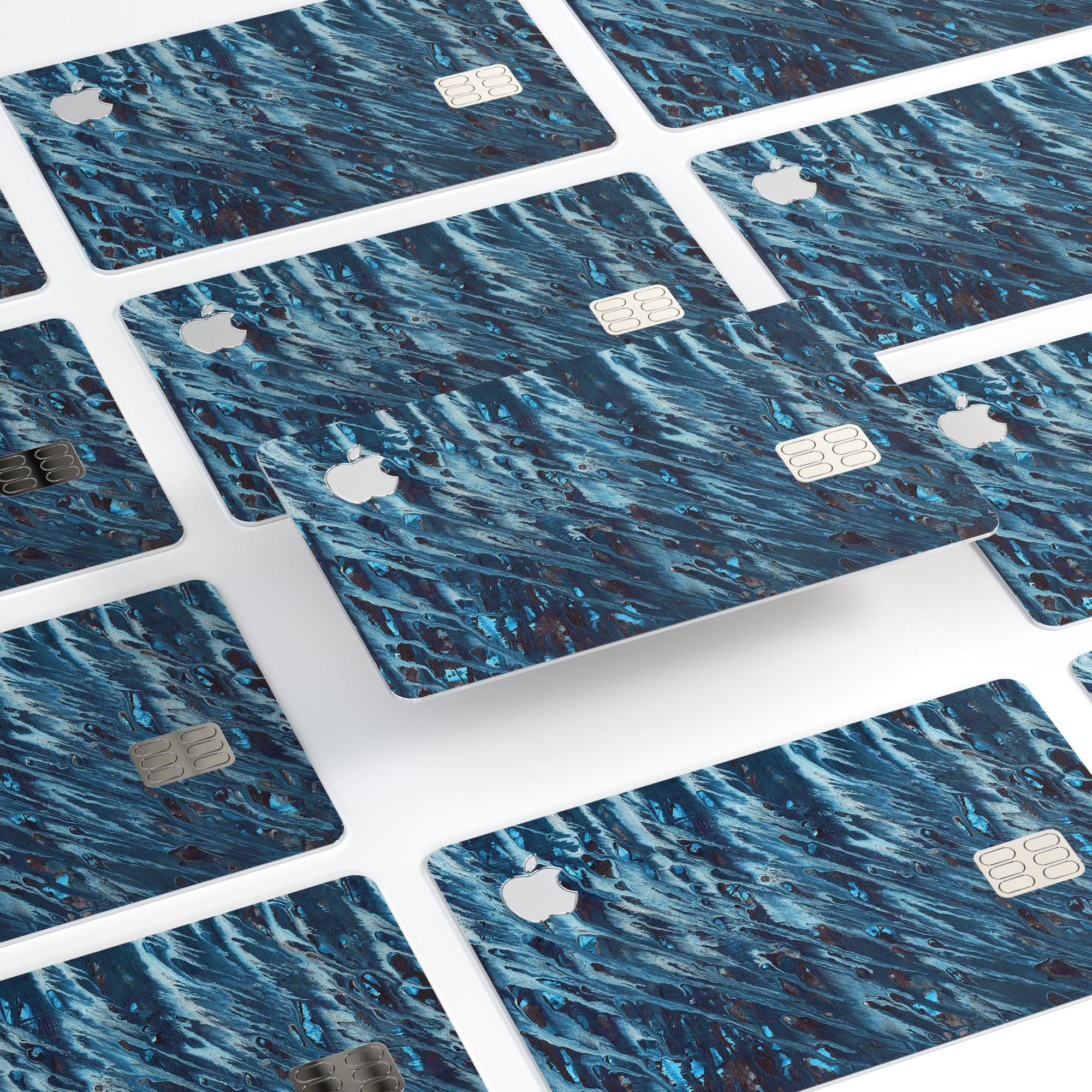 Abstract Wet Paint Blues skin kit for Apple Card, showcasing vibrant colors and premium vinyl material.
