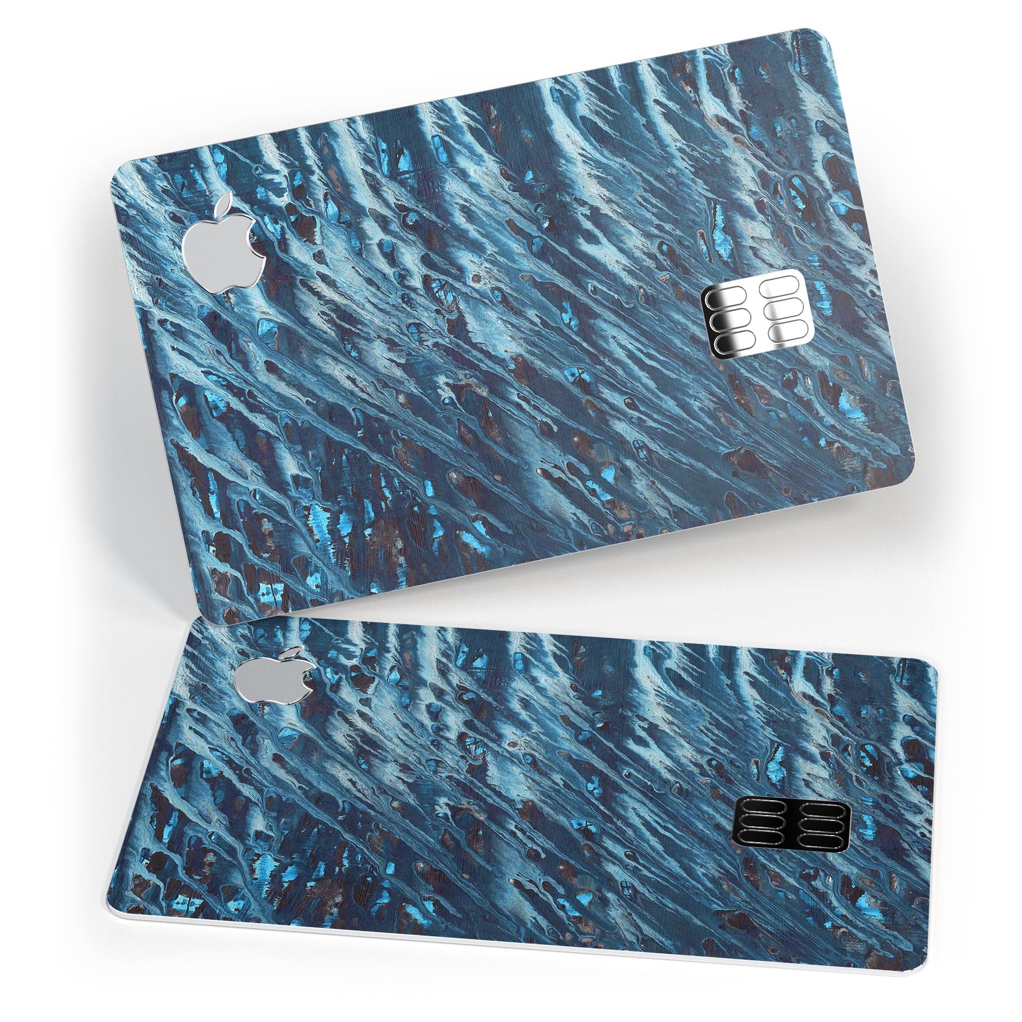 Abstract Wet Paint Blues skin kit for Apple Card, showcasing vibrant colors and premium vinyl material.