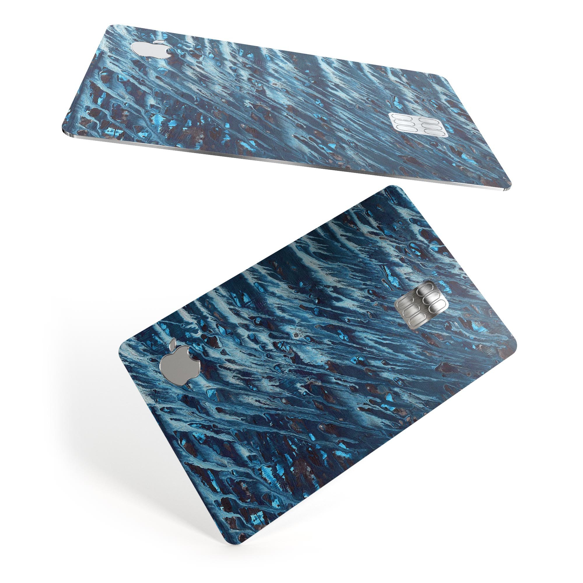 Abstract Wet Paint Blues skin kit for Apple Card, showcasing vibrant colors and premium vinyl material.