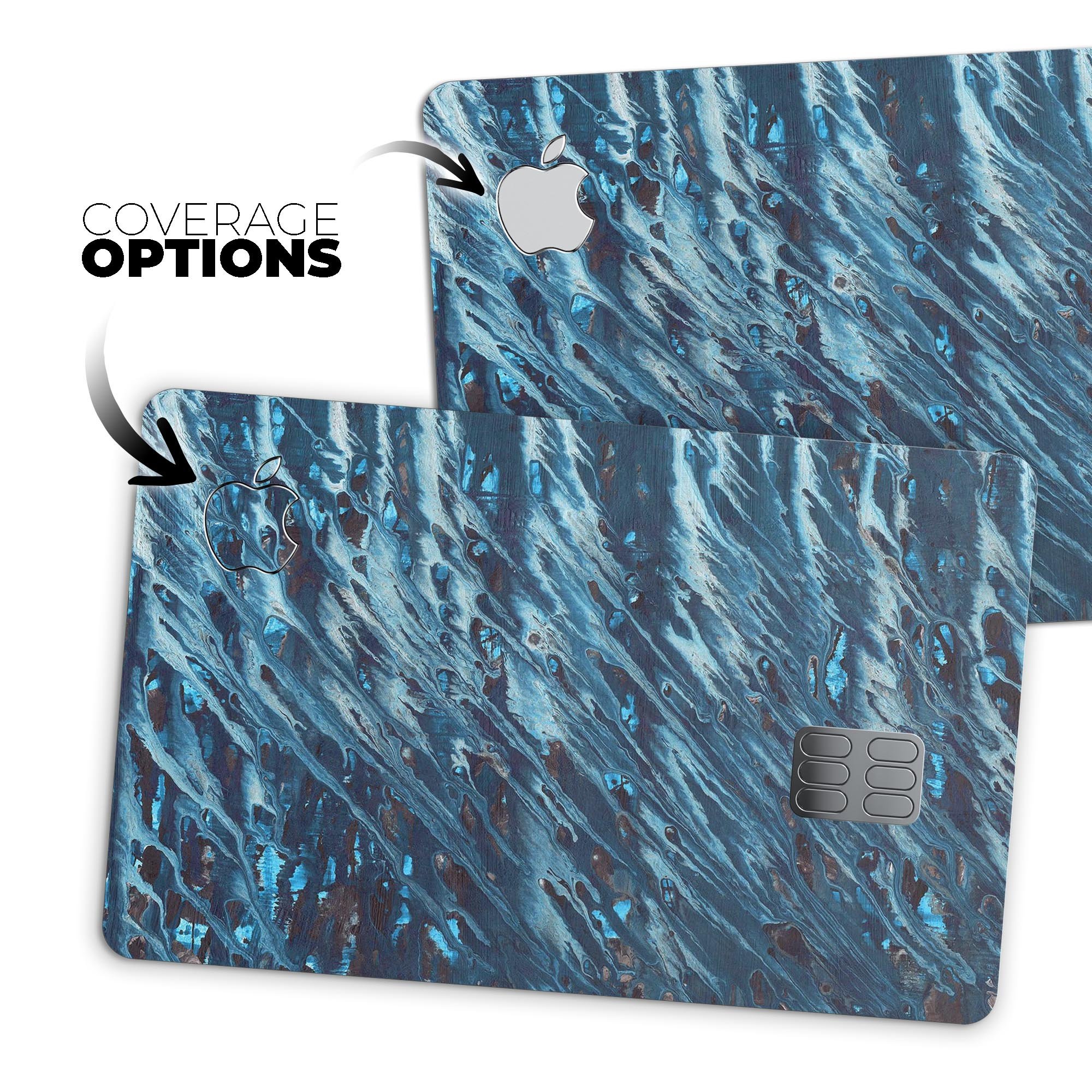 Abstract Wet Paint Blues skin kit for Apple Card, showcasing vibrant colors and premium vinyl material.