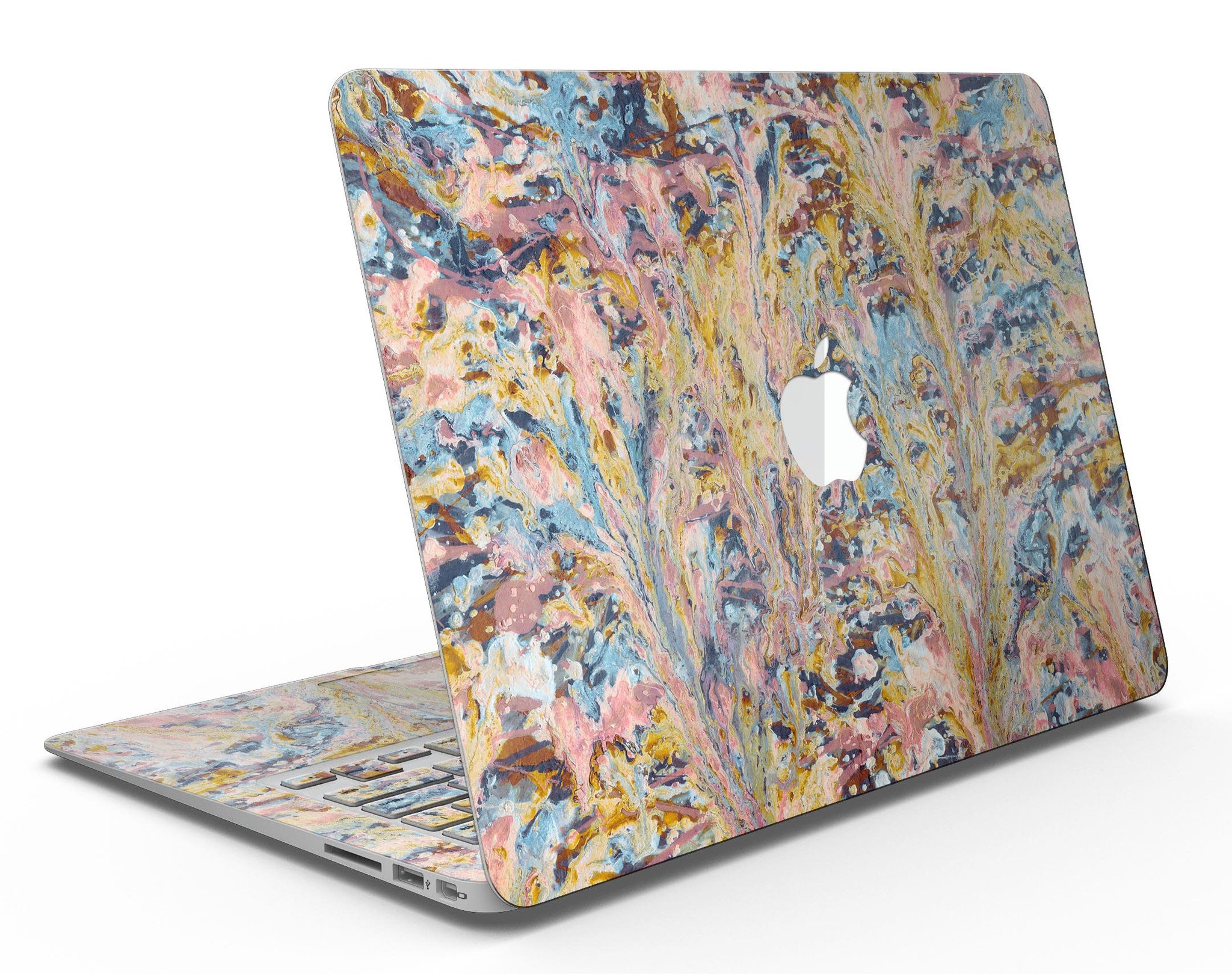 Abstract Wet Paint Color Paradise skin kit for MacBook Air, showcasing vibrant colors and unique abstract design.