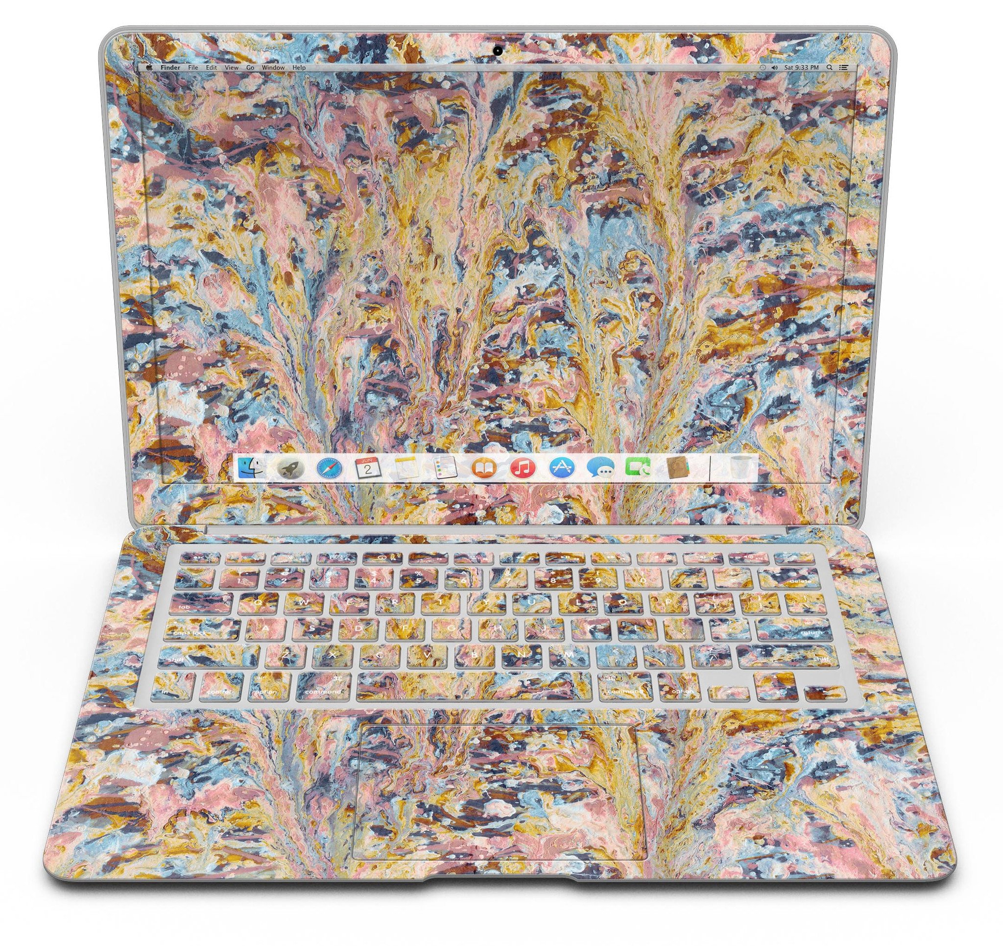 Abstract Wet Paint Color Paradise skin kit for MacBook Air, showcasing vibrant colors and unique abstract design.