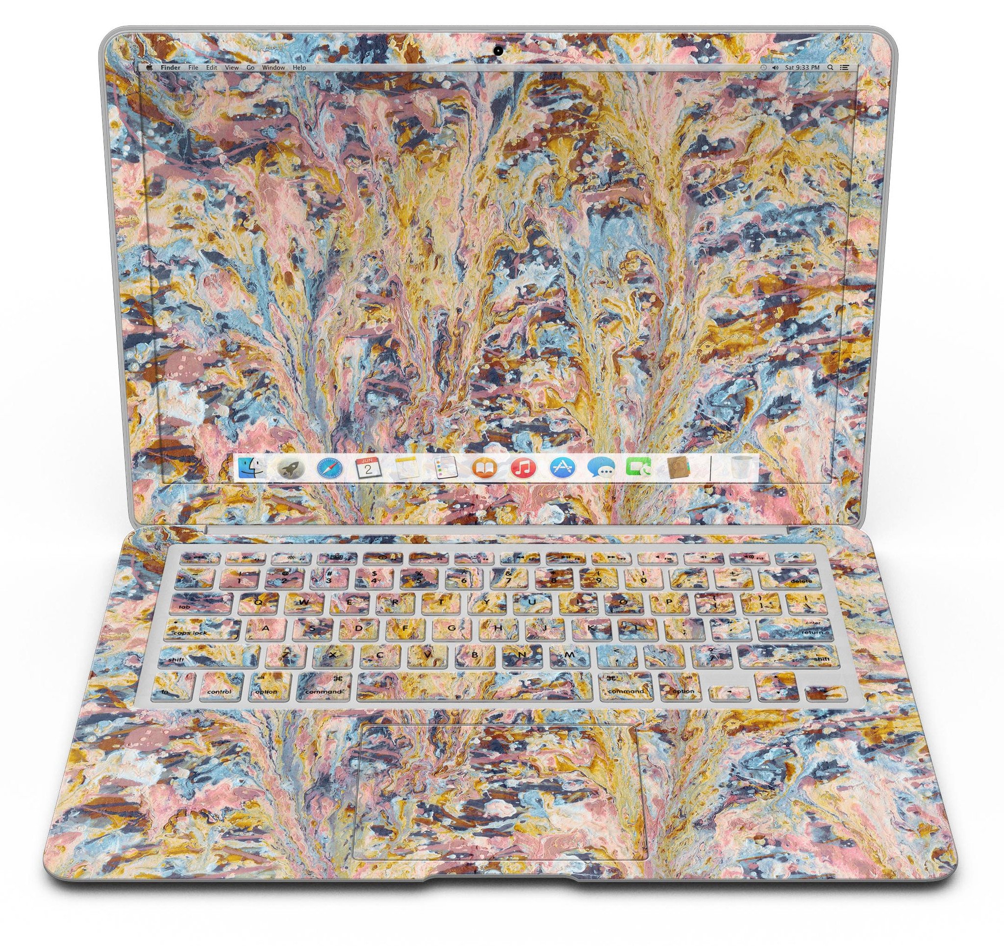 Abstract Wet Paint Color Paradise skin kit for MacBook Air, showcasing vibrant colors and unique abstract design.