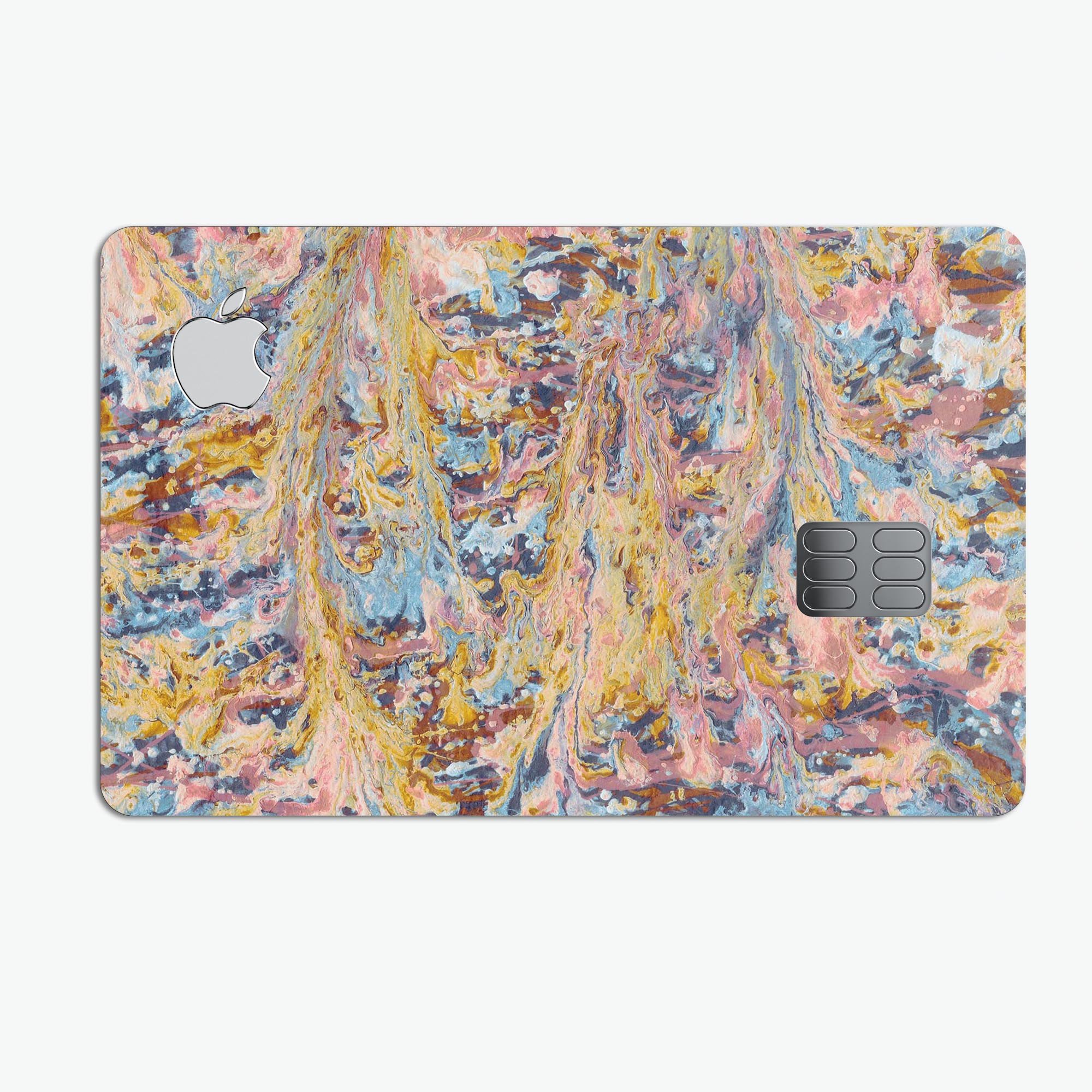 Abstract Wet Paint Color Paradise skin kit for Apple Card, showcasing vibrant colors and premium vinyl material.