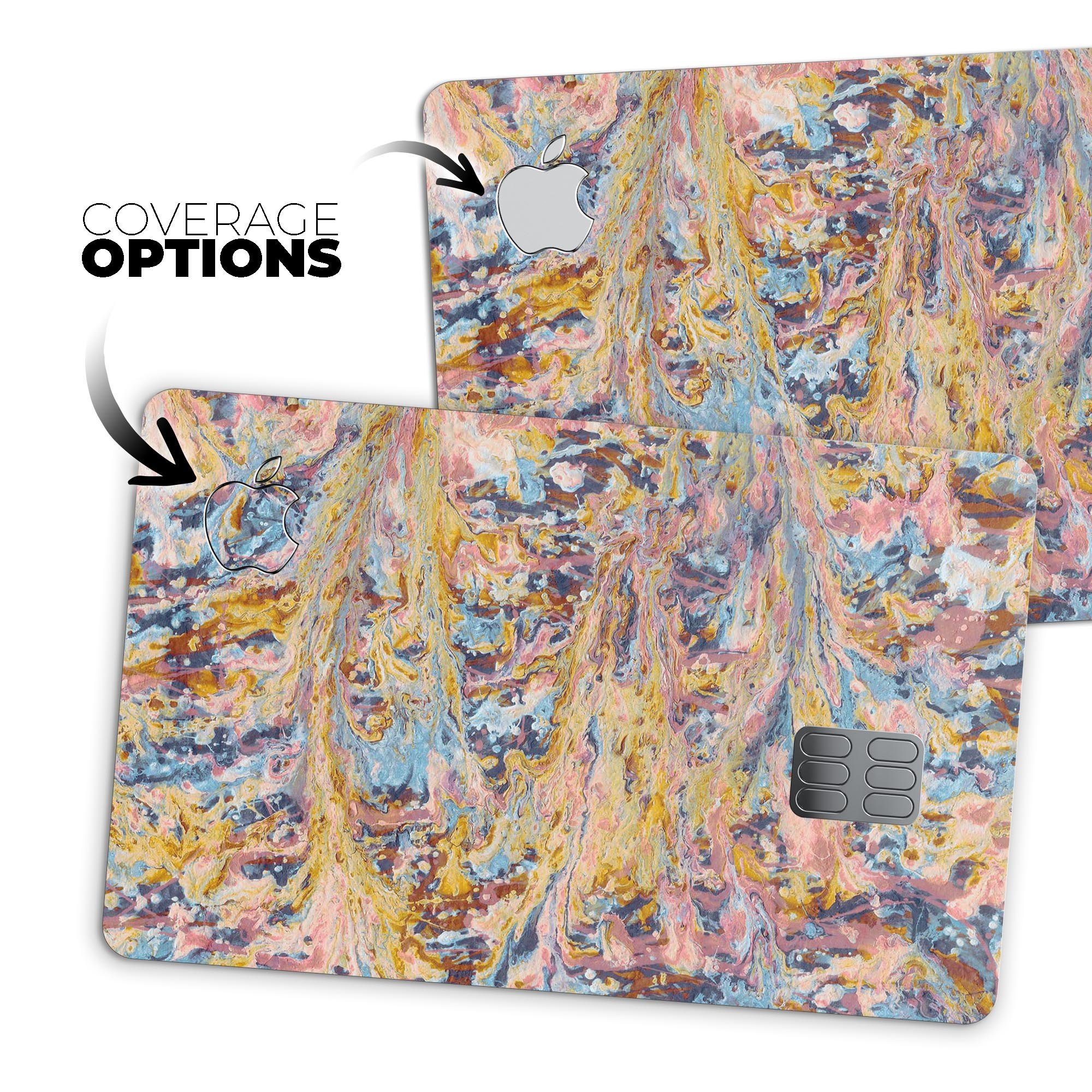 Abstract Wet Paint Color Paradise skin kit for Apple Card, showcasing vibrant colors and premium vinyl material.
