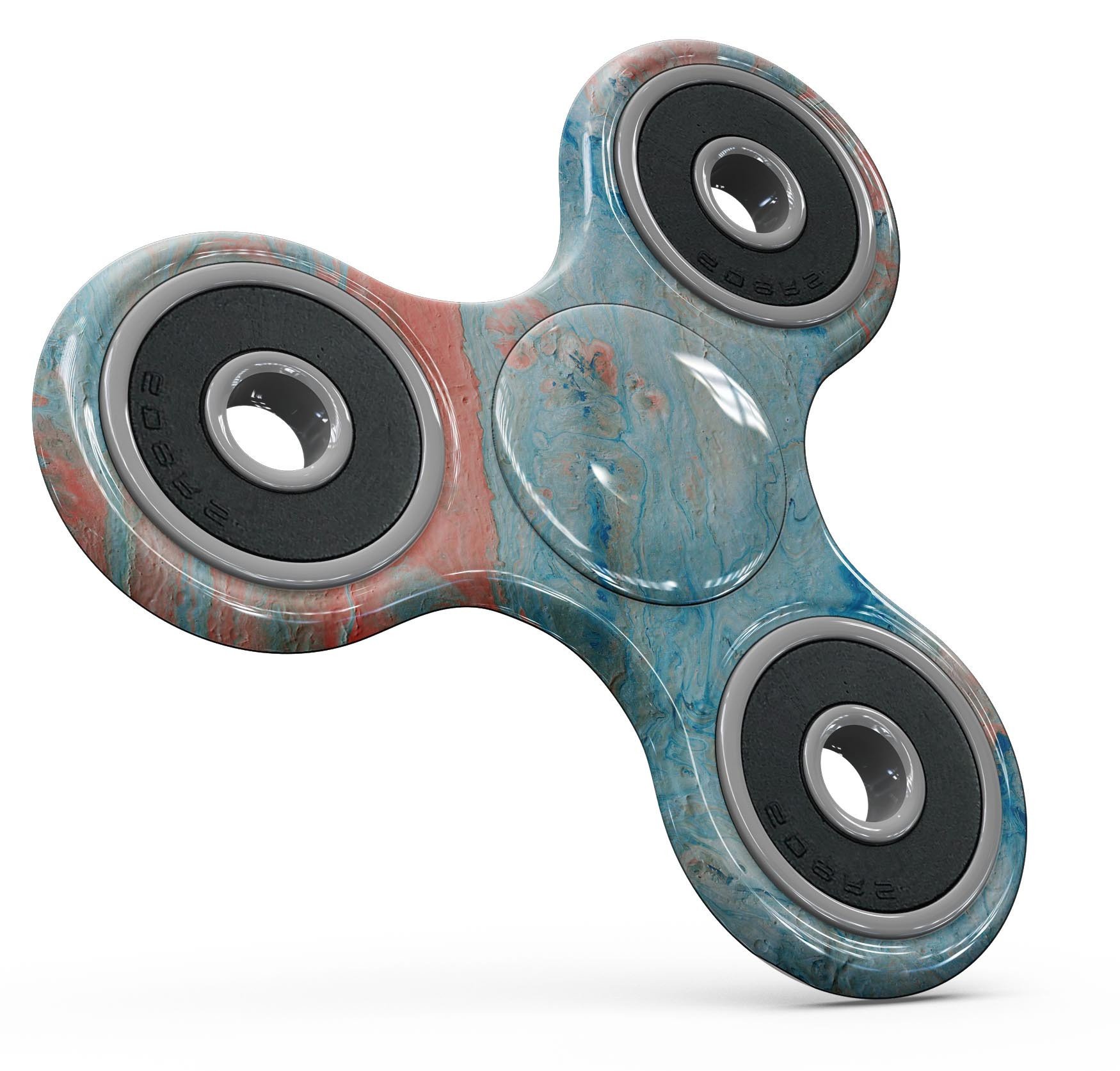 Abstract Wet Paint Coral Blues Full-Body Skin-Kit for fidget spinner, showcasing vibrant colors and a sleek design.