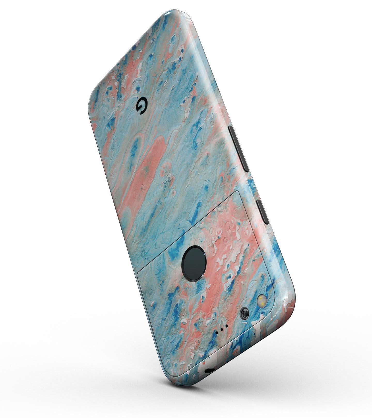 Abstract Wet Paint Coral Blues Full-Body Skin Kit for Google Pixel 5 and 5.5" Pixel XL, showcasing vibrant coral blues design.