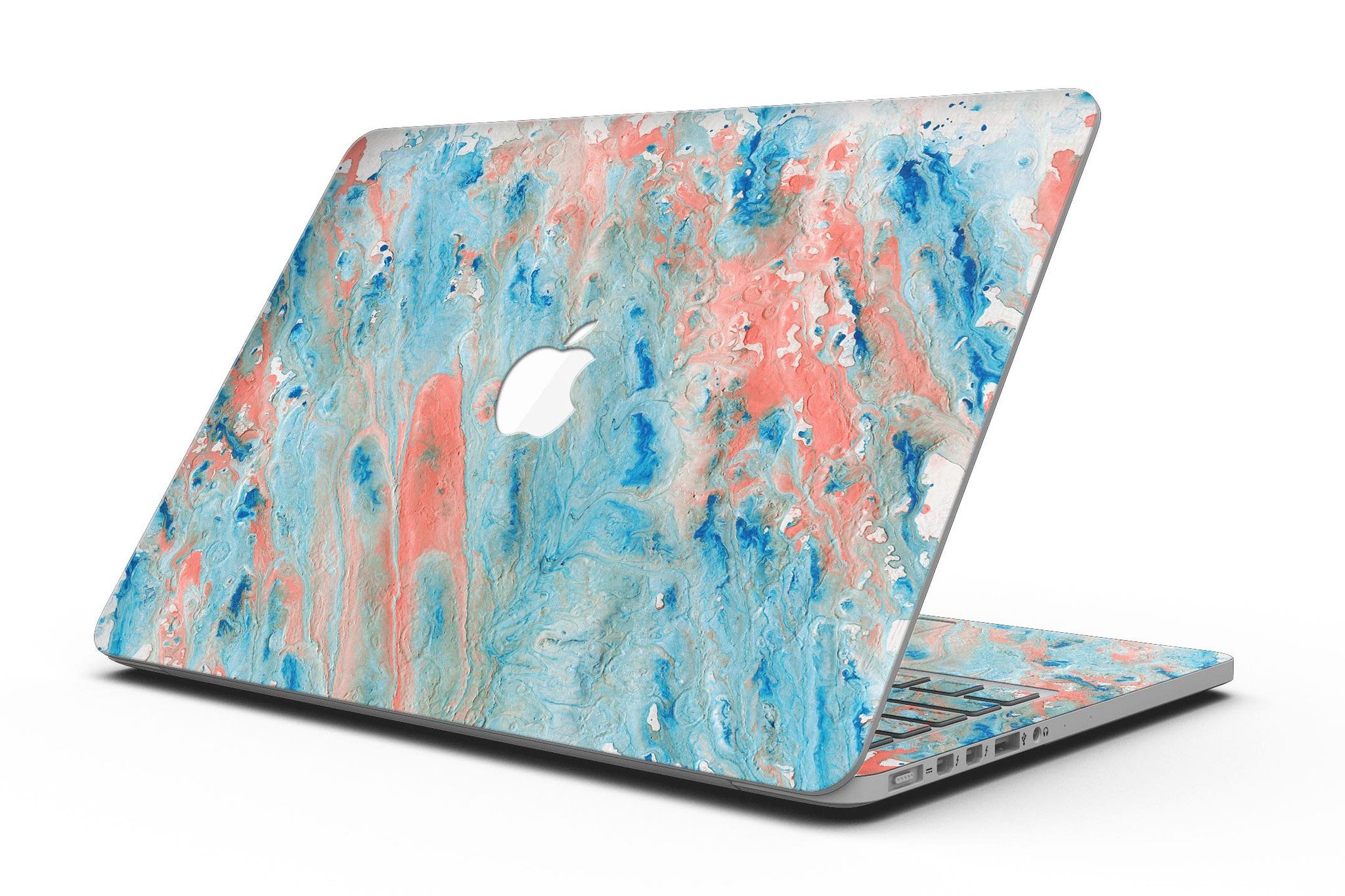 Abstract Wet Paint Coral Blues skin for MacBook Pro with Retina Display, showcasing vibrant colors and artistic design.