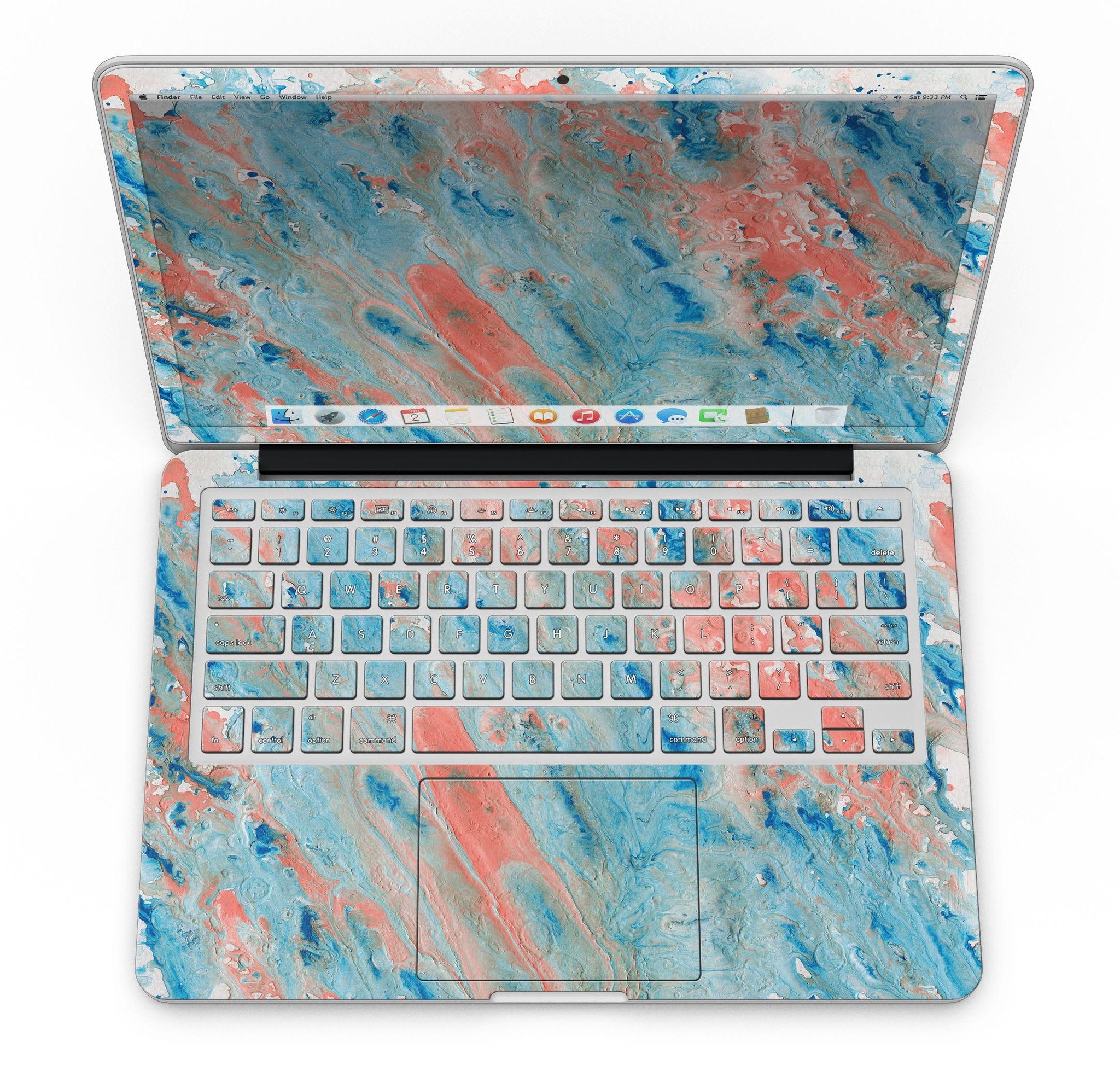 Abstract Wet Paint Coral Blues skin for MacBook Pro with Retina Display, showcasing vibrant colors and artistic design.