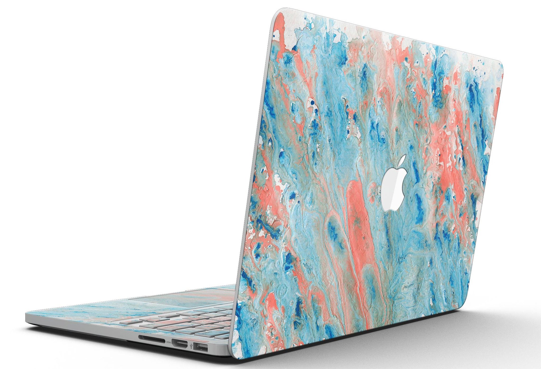 Abstract Wet Paint Coral Blues skin for MacBook Pro with Retina Display, showcasing vibrant colors and artistic design.