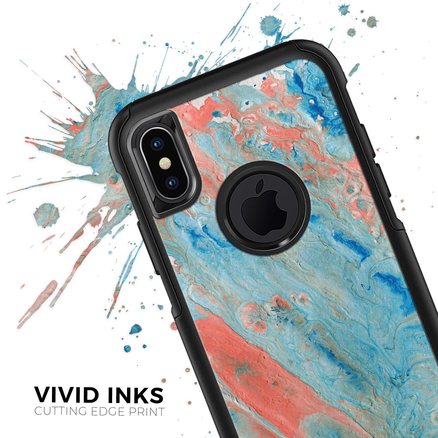 Abstract Wet Paint Coral Blues Skin Kit for iPhone OtterBox, featuring vibrant colors and unique abstract design.