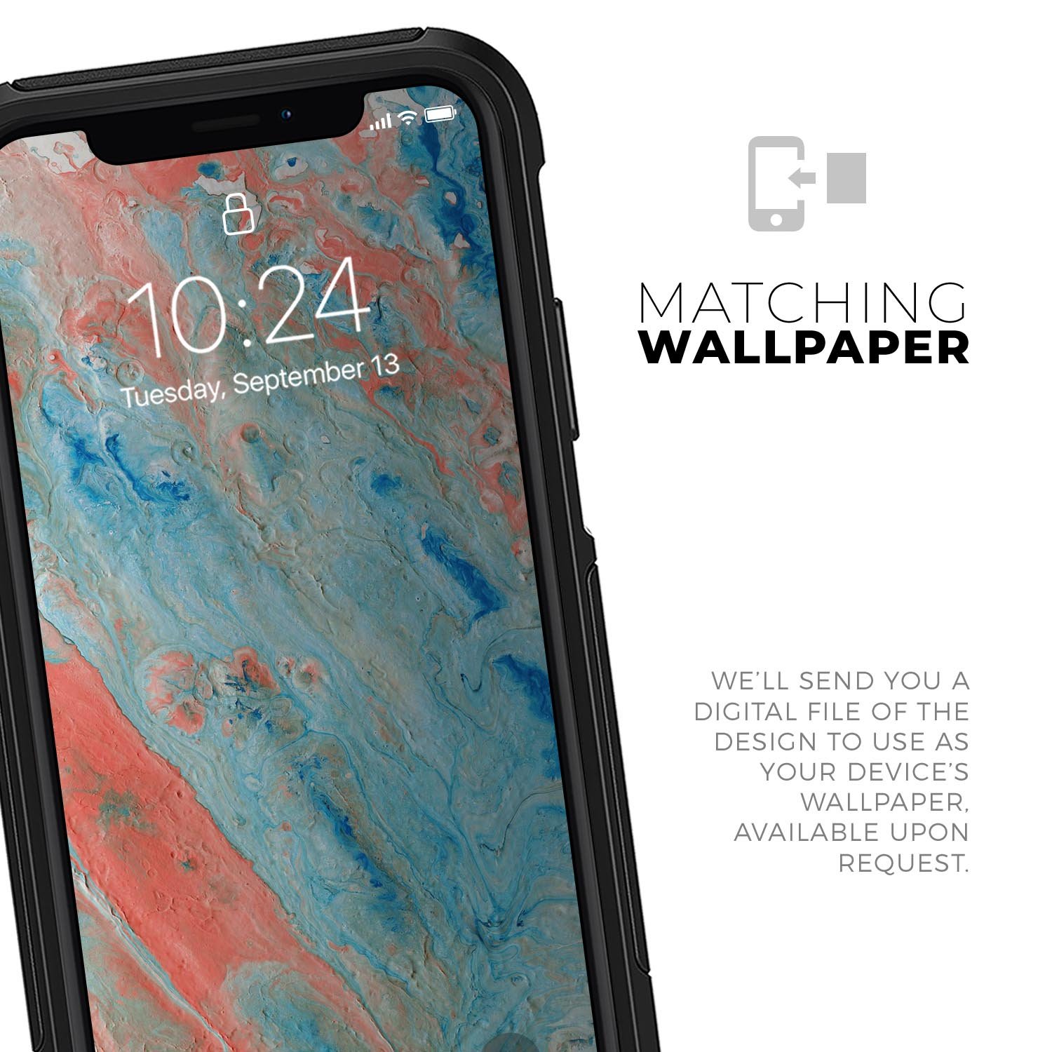 Abstract Wet Paint Coral Blues Skin Kit for iPhone OtterBox, featuring vibrant colors and unique abstract design.