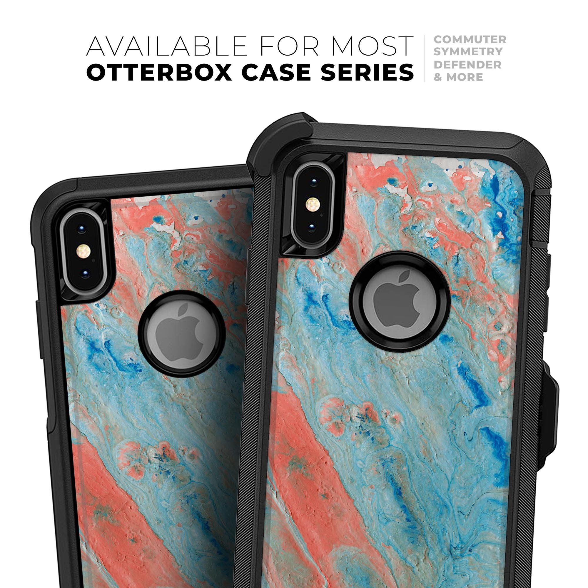 Abstract Wet Paint Coral Blues Skin Kit for iPhone OtterBox, featuring vibrant colors and unique abstract design.