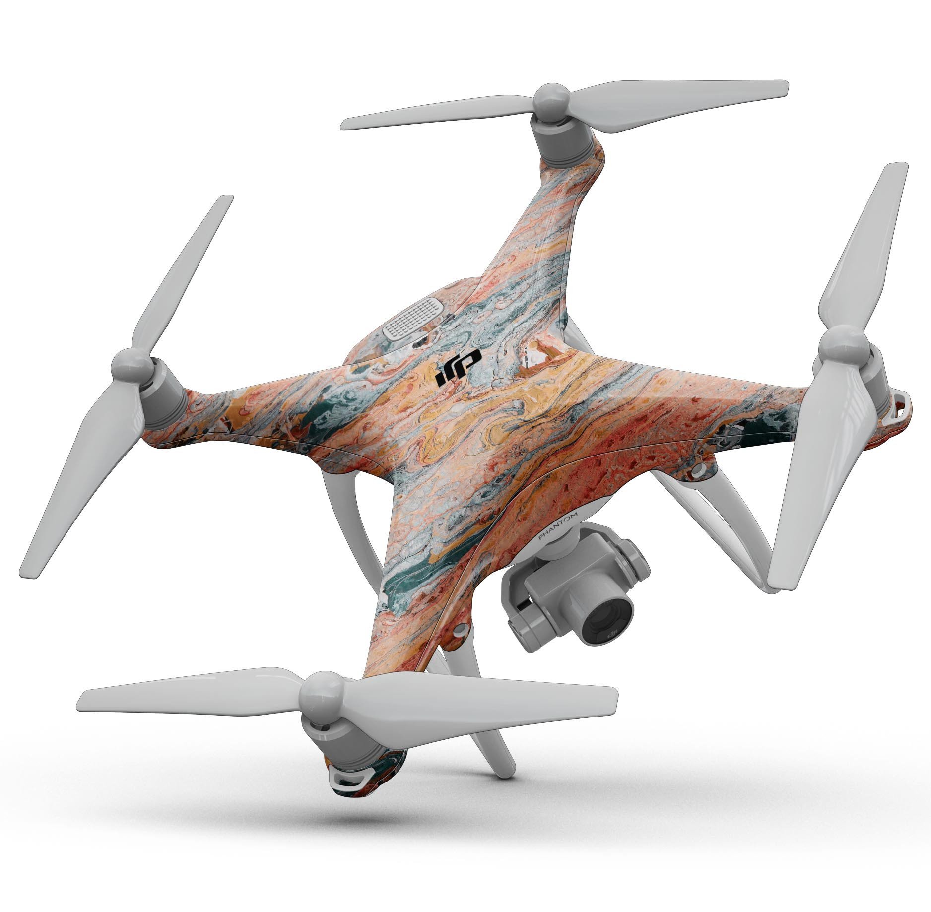 Abstract Wet Paint Coral Love Full-Body Skin Kit for DJI Phantom 4, showcasing vibrant coral design and precision fit.