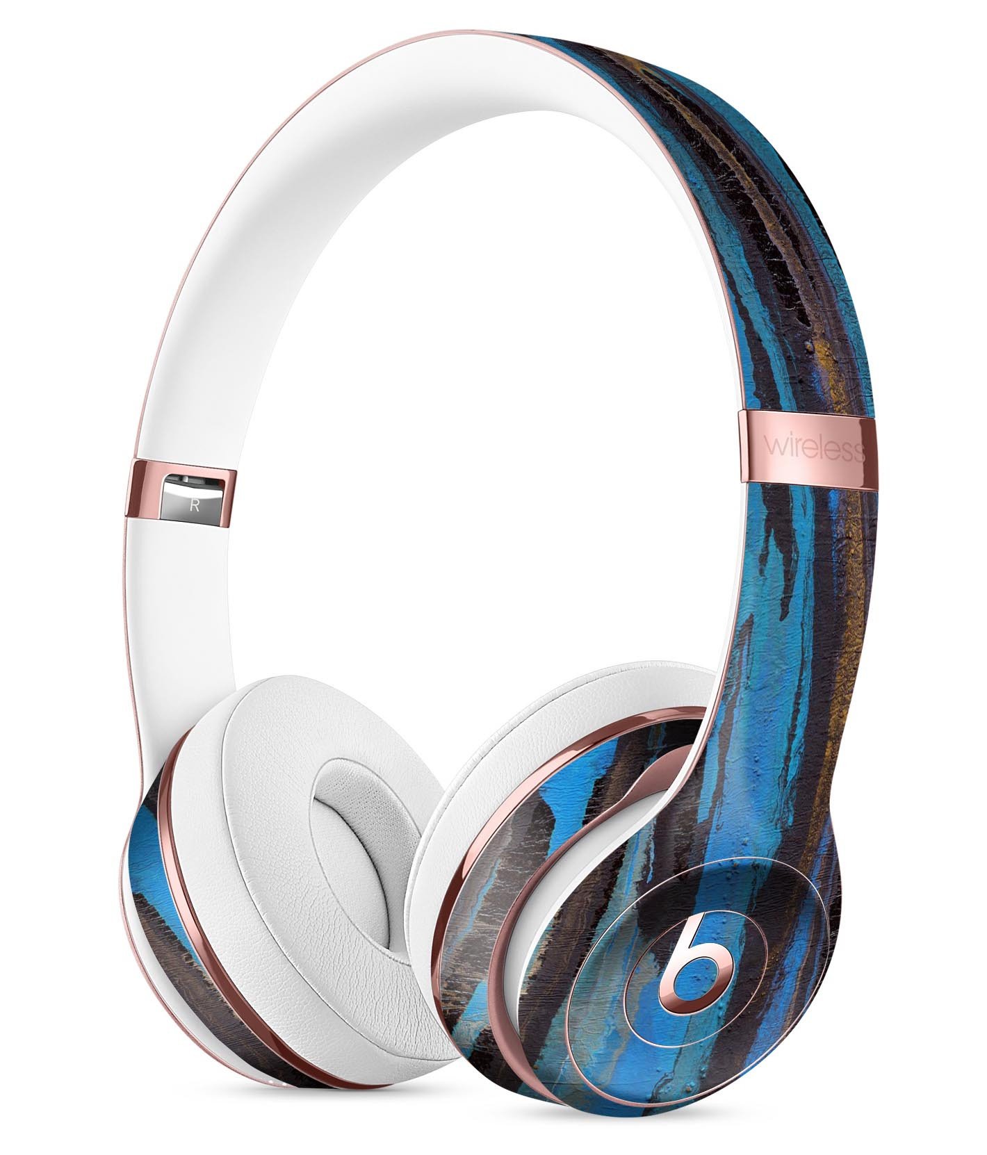 Abstract Wet Paint Dark Blues Full-Body Skin Kit for Beats by Dre Solo 3 Wireless Headphones, showcasing vibrant colors and unique patterns.