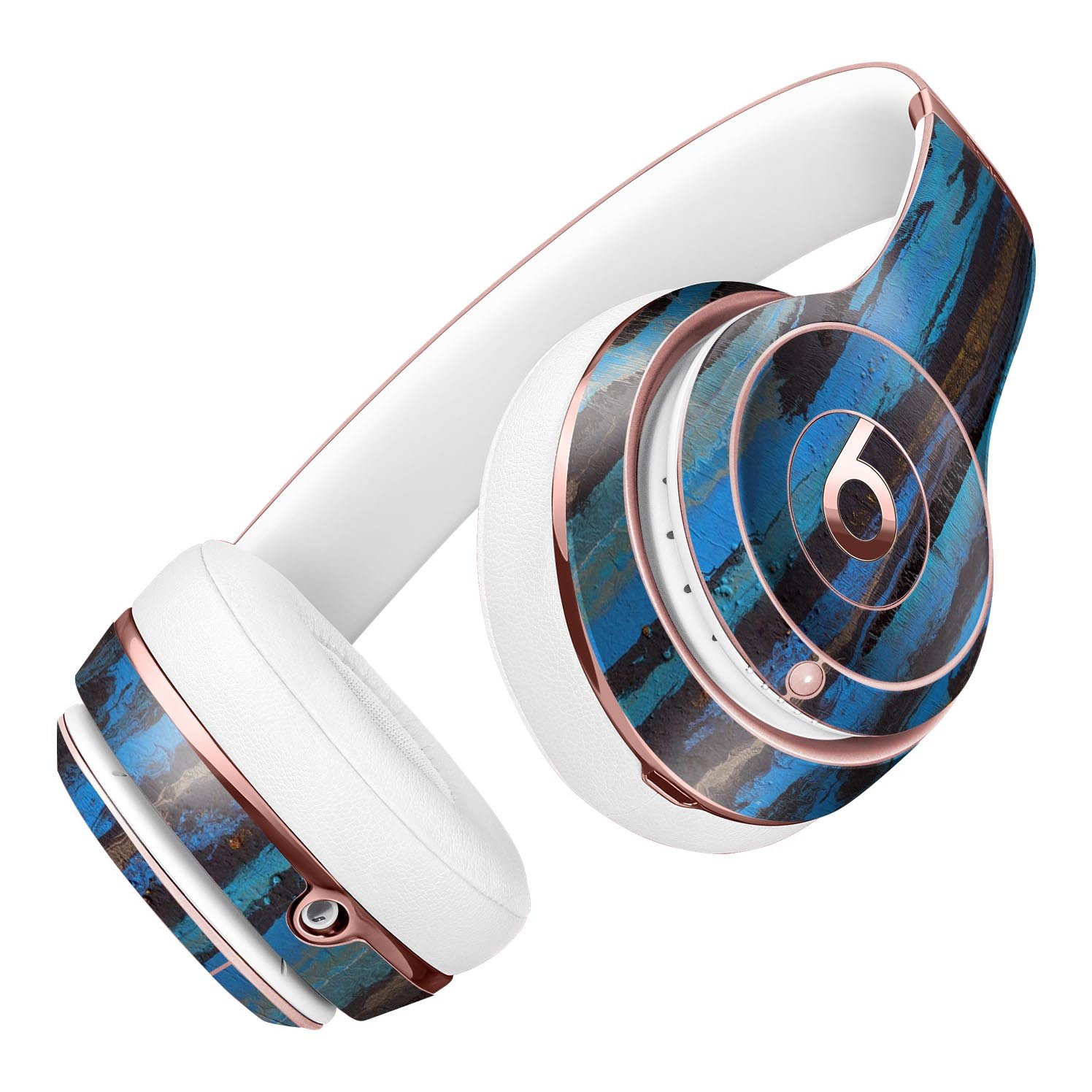 Abstract Wet Paint Dark Blues Full-Body Skin Kit for Beats by Dre Solo 3 Wireless Headphones, showcasing vibrant colors and unique patterns.