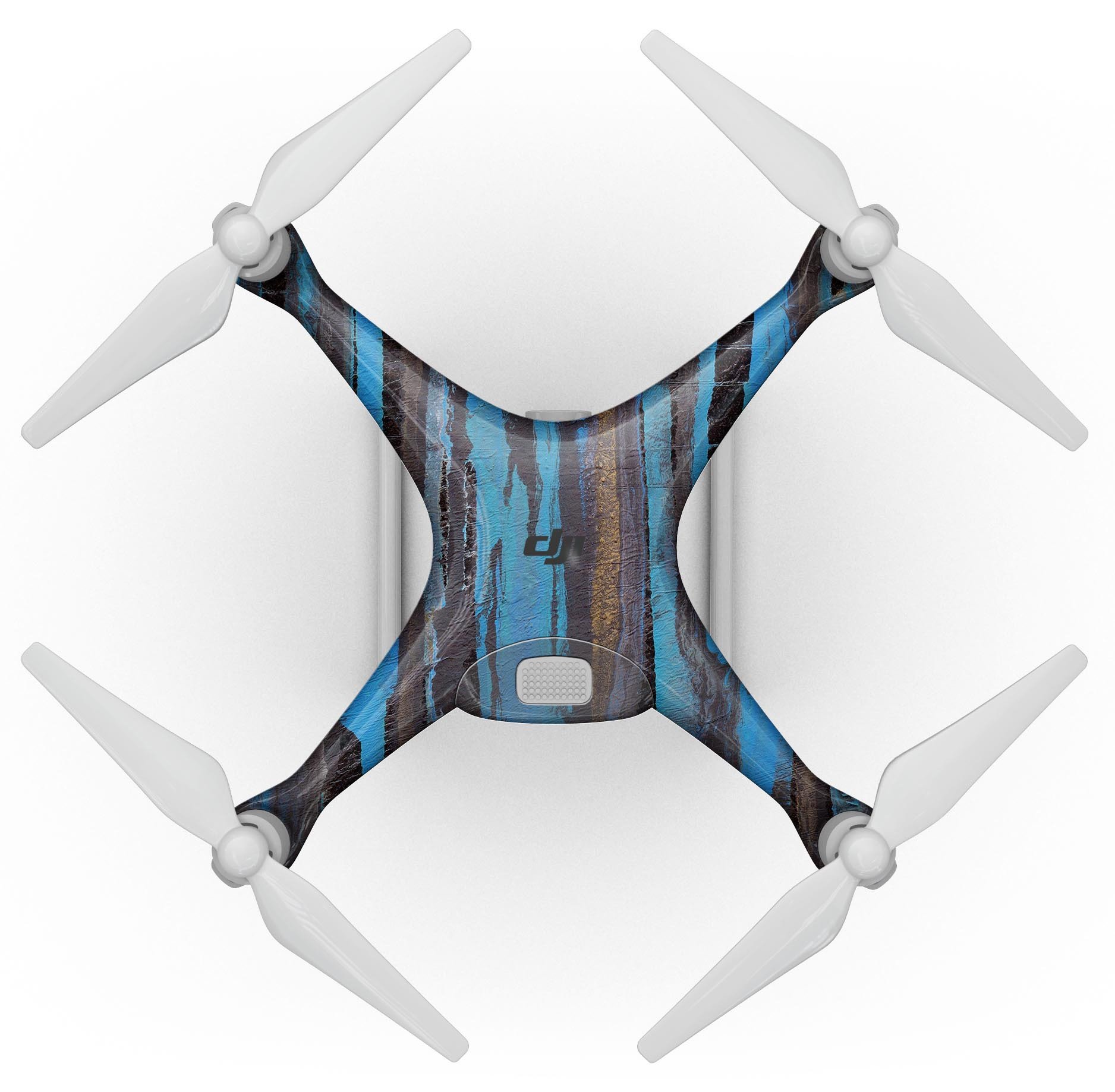 Abstract Wet Paint Dark Blues Full-Body Skin Kit for DJI Phantom 4, showcasing a vibrant dark blue abstract design.
