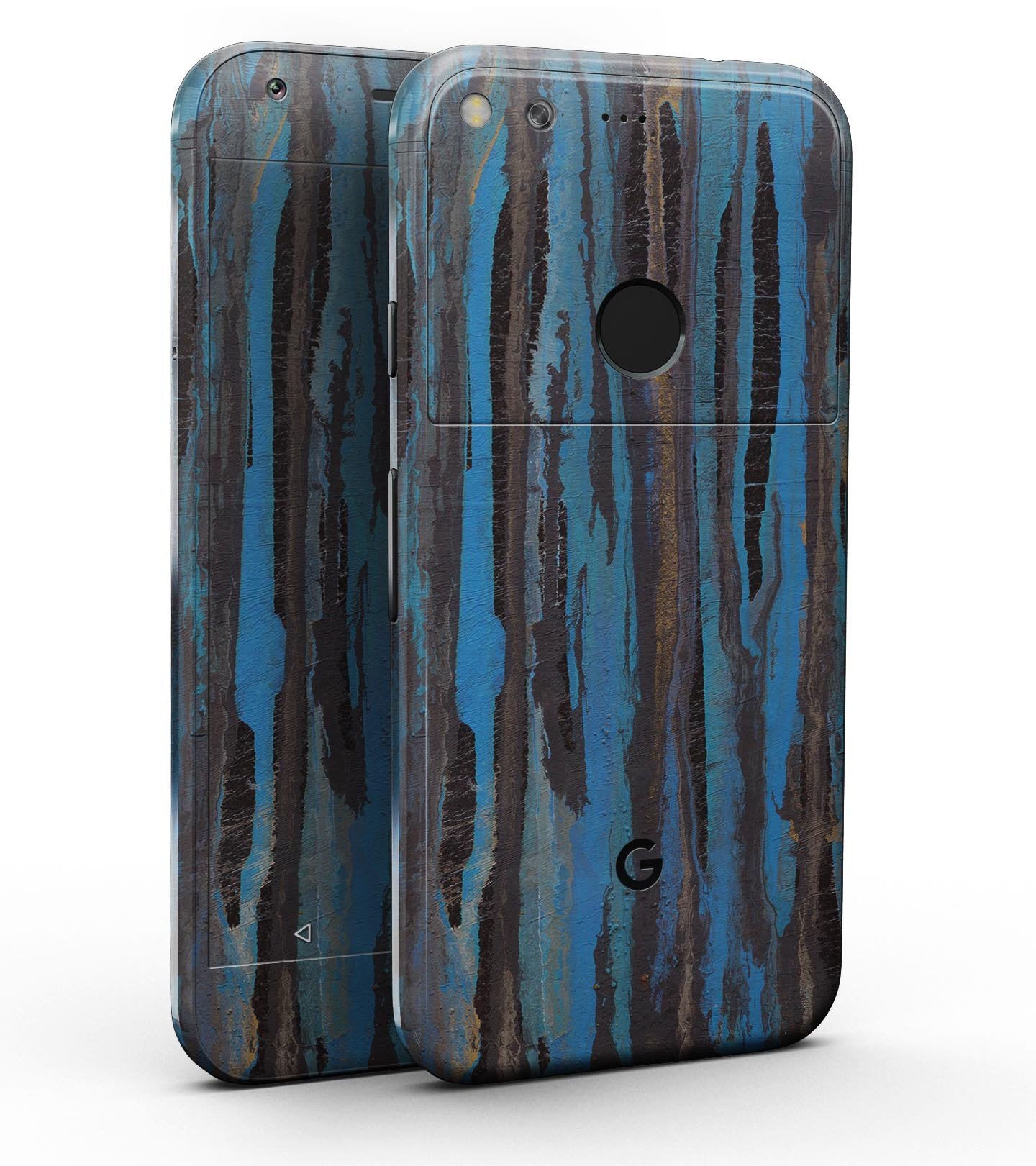 Abstract Wet Paint Dark Blues Full-Body Skin Kit for Google Pixel, showcasing vibrant colors and sleek design.
