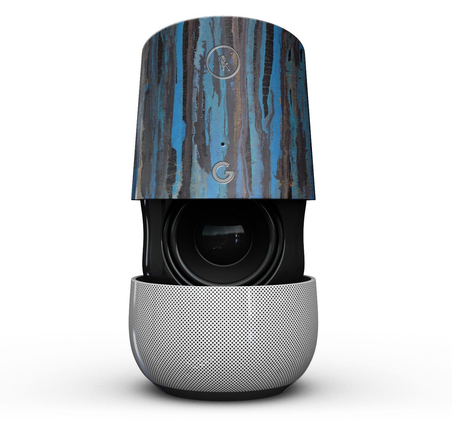 Abstract Wet Paint Dark Blues Full-Body Skin Kit for Google Home, showcasing vibrant colors and unique design.