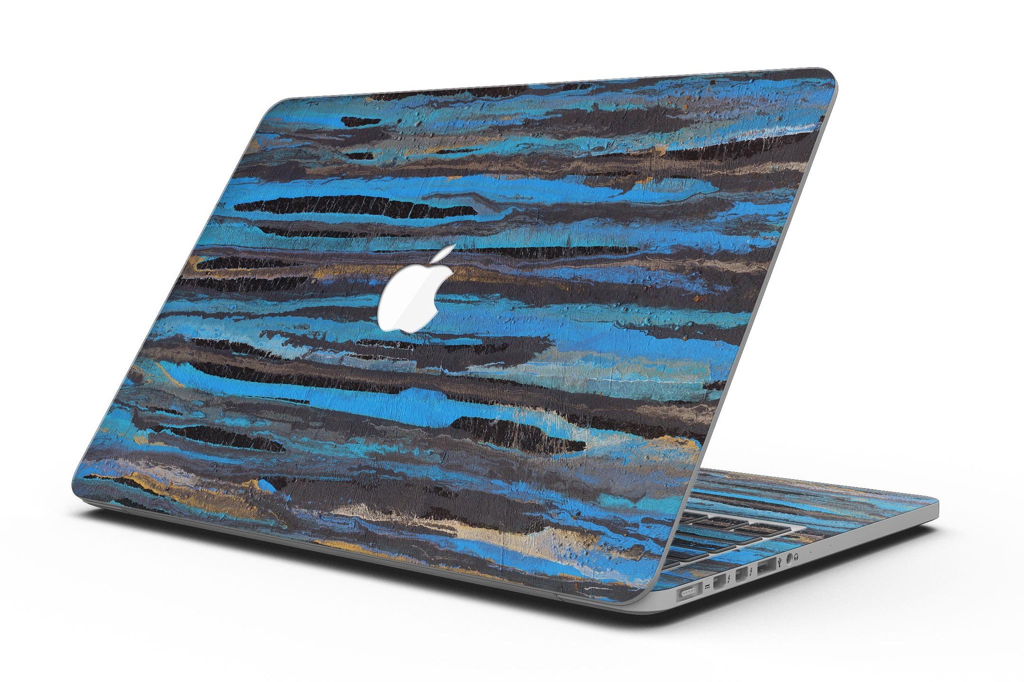 Abstract Wet Paint Dark Blues skin for MacBook Pro with Retina Display, showcasing vibrant colors and artistic design.