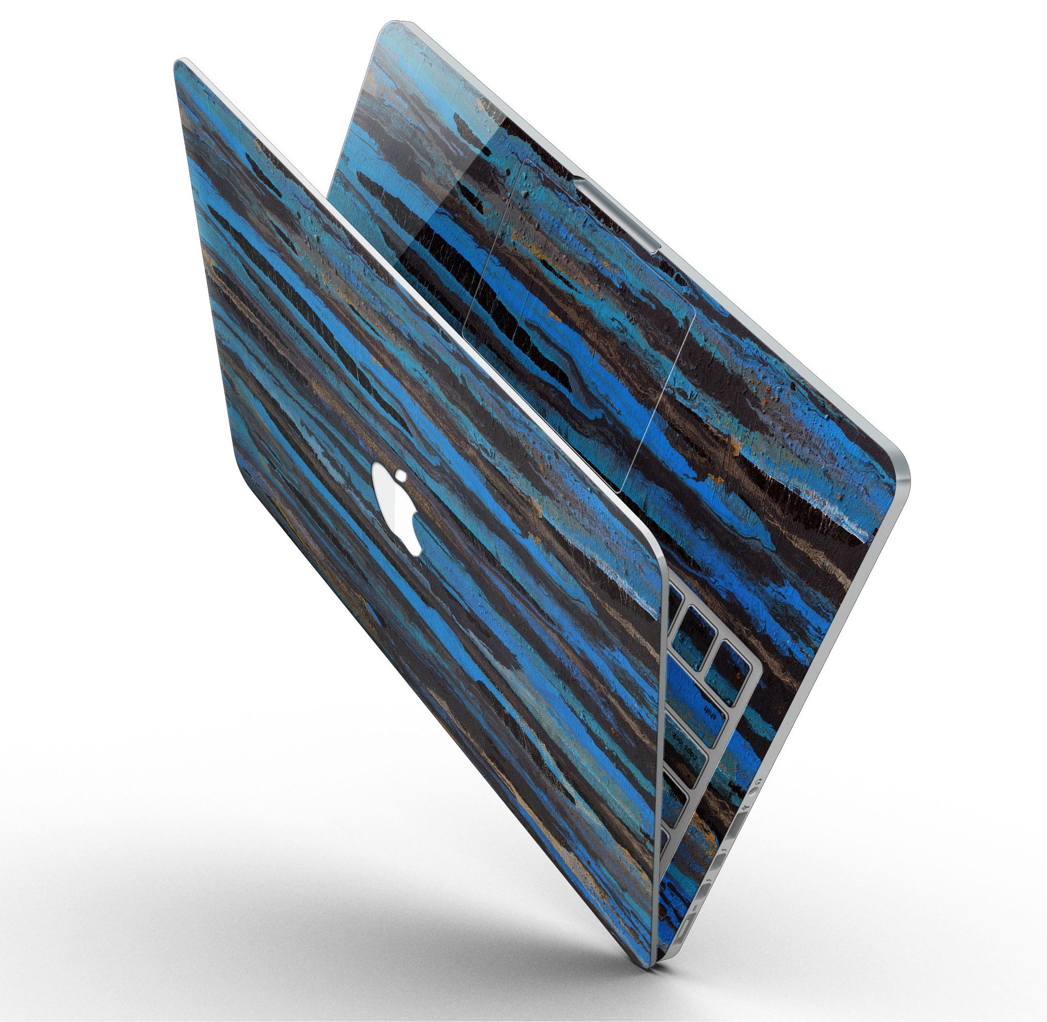 Abstract Wet Paint Dark Blues skin for MacBook Pro with Retina Display, showcasing vibrant colors and artistic design.