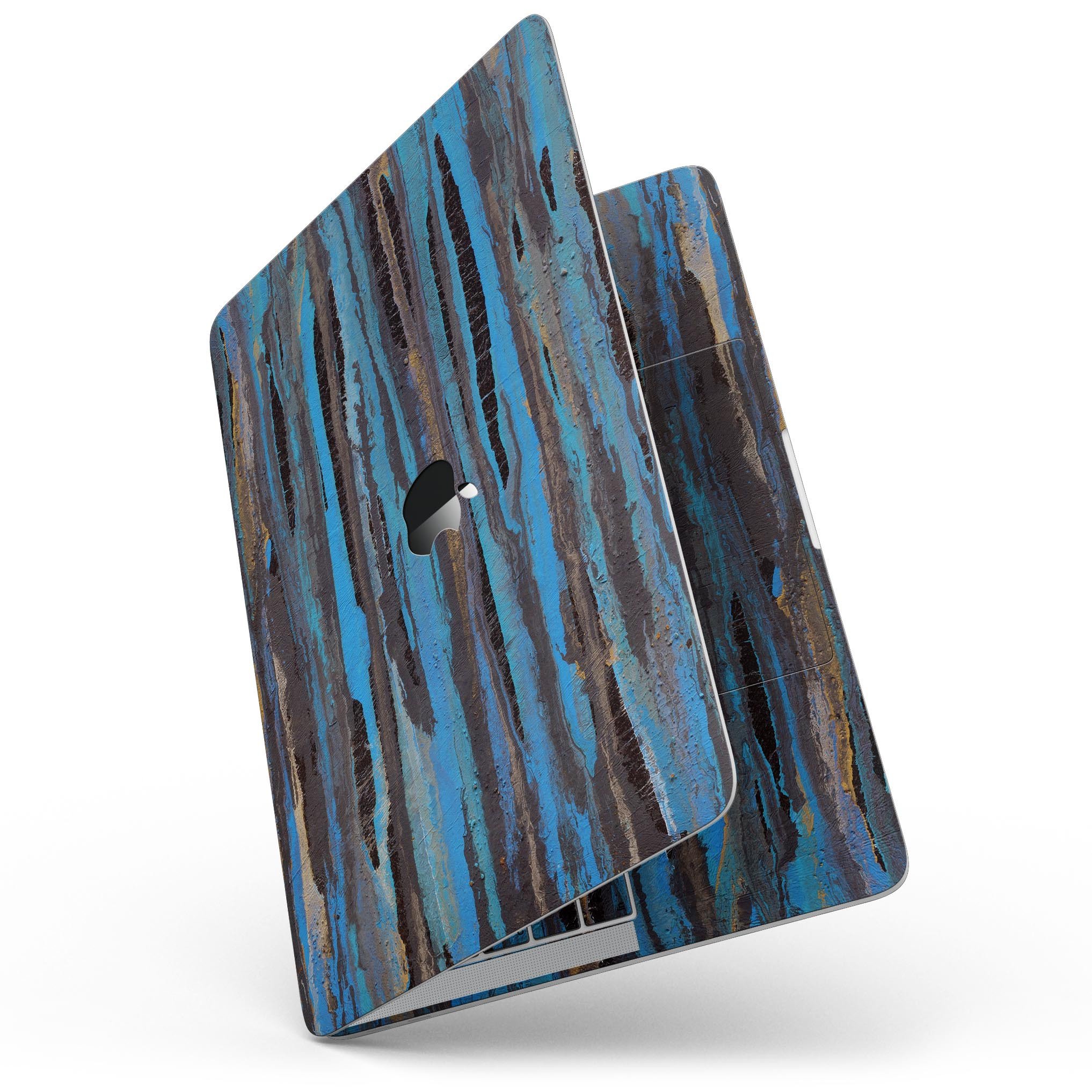 Abstract Wet Paint Dark Blues skin kit for MacBook Pro with Touch Bar, showcasing vibrant blue and dark paint design.