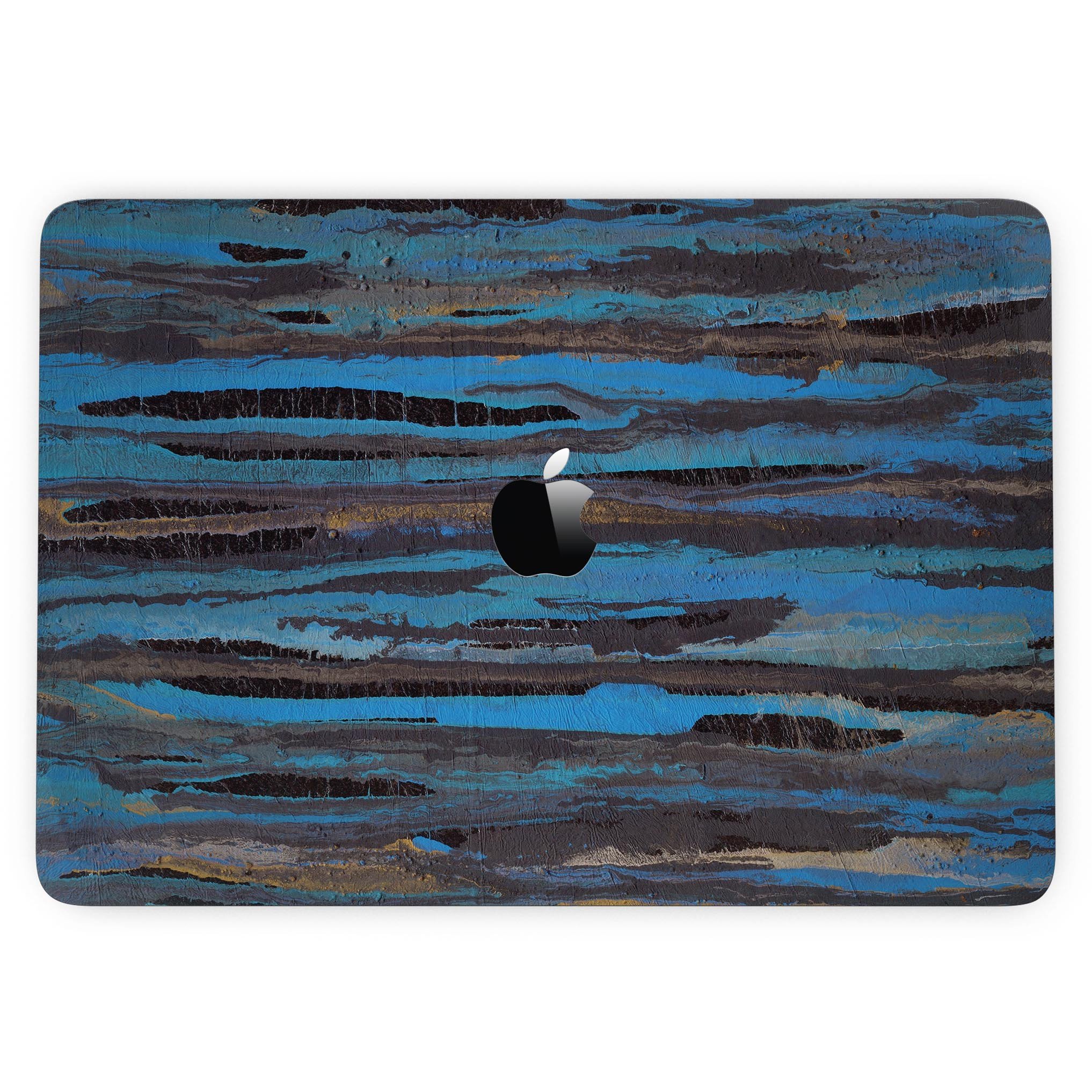 Abstract Wet Paint Dark Blues skin kit for MacBook Pro with Touch Bar, showcasing vibrant blue and dark paint design.