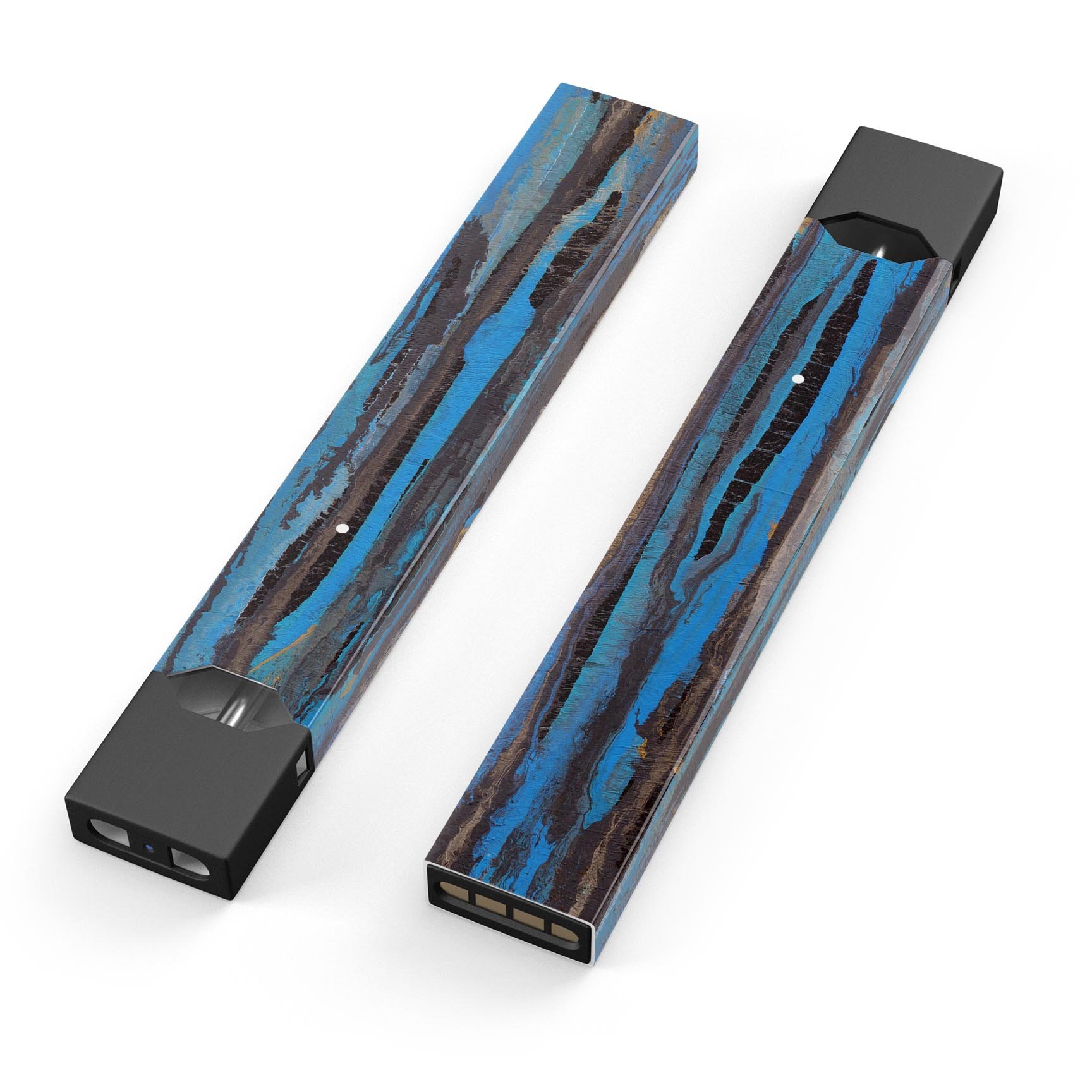 Abstract Wet Paint Dark Blues skin-wrap for JUUL device, showcasing vibrant blue colors and a sleek design.