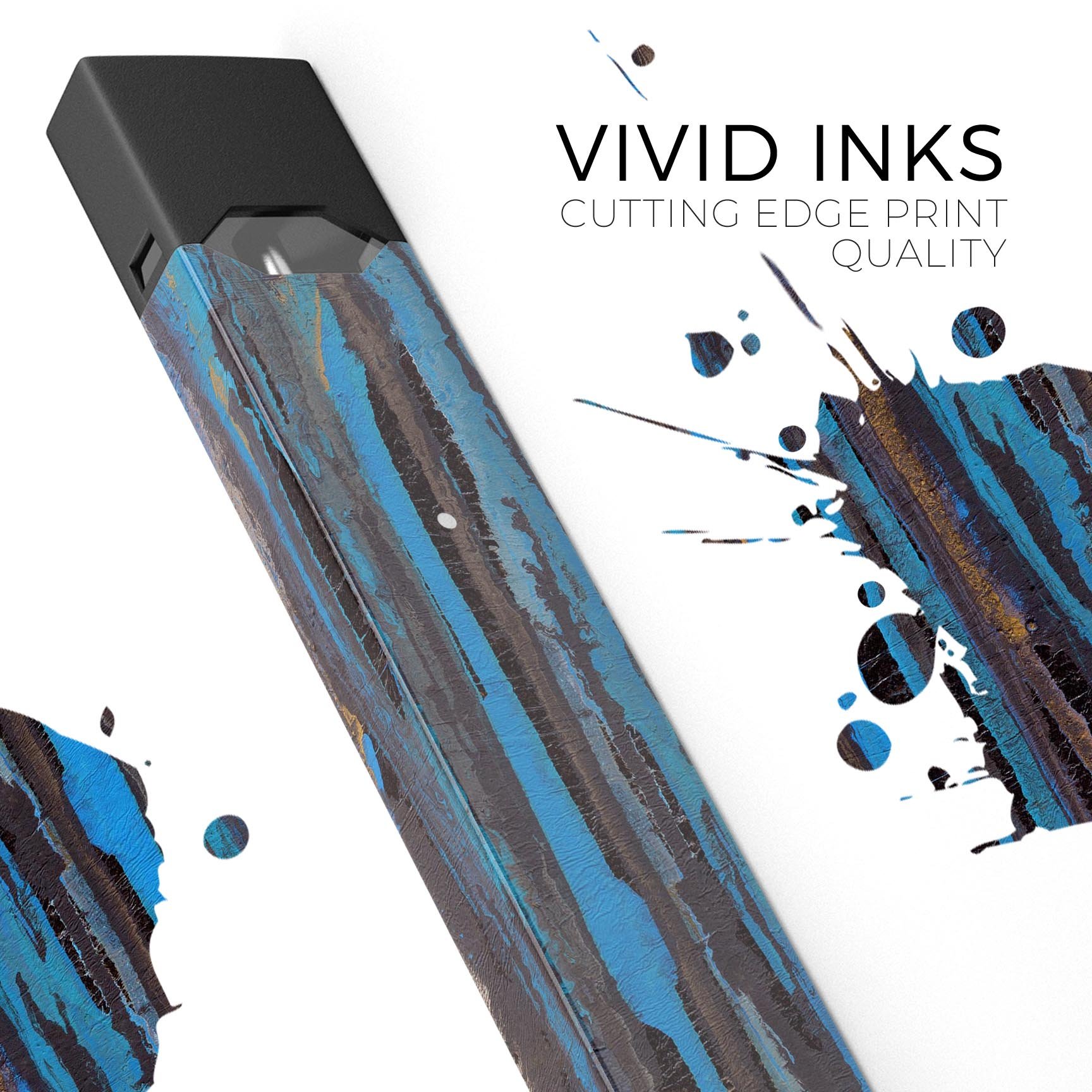 Abstract Wet Paint Dark Blues skin-wrap for JUUL device, showcasing vibrant blue colors and a sleek design.