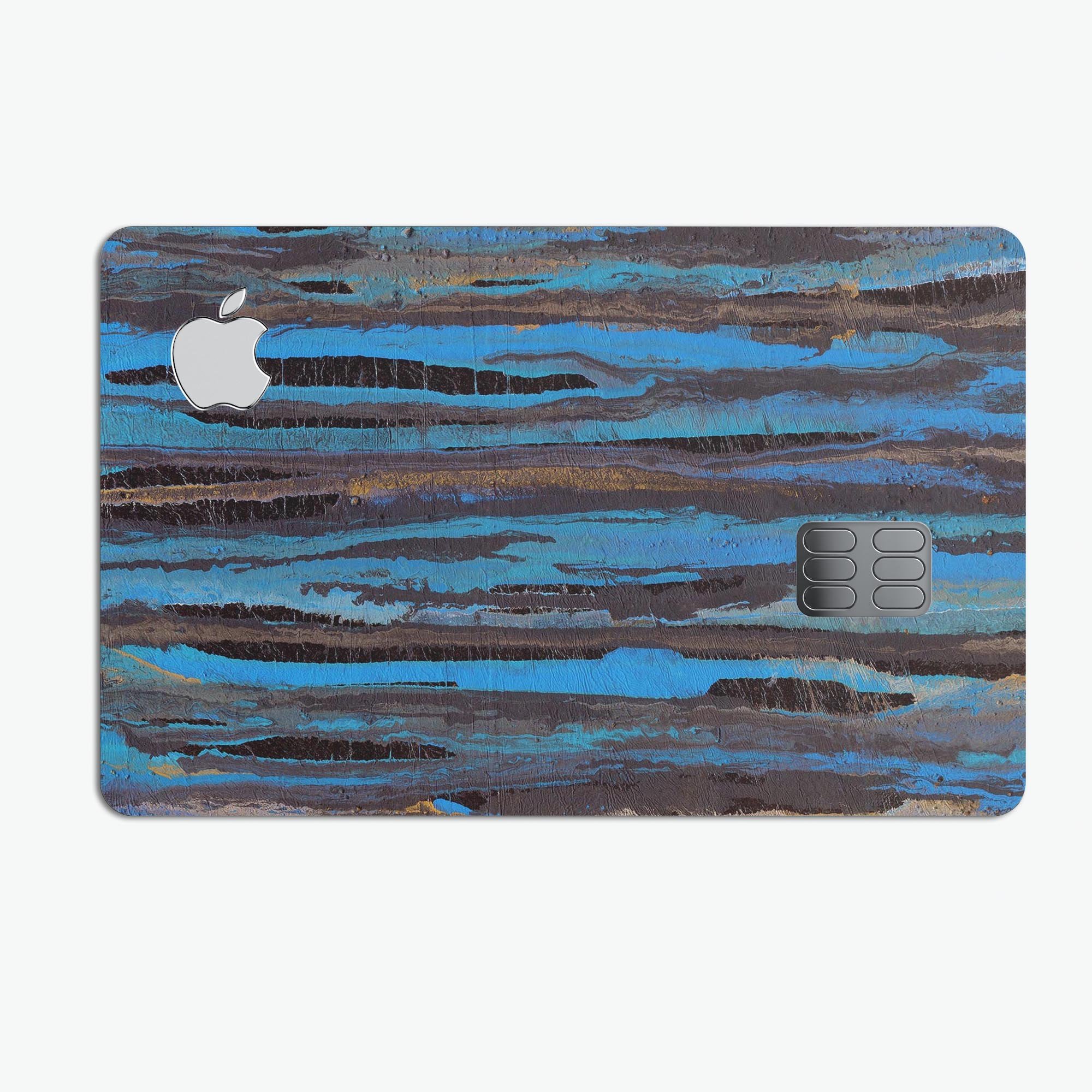 Abstract Wet Paint Dark Blues decal skin for Apple Card, showcasing vibrant colors and premium vinyl material.