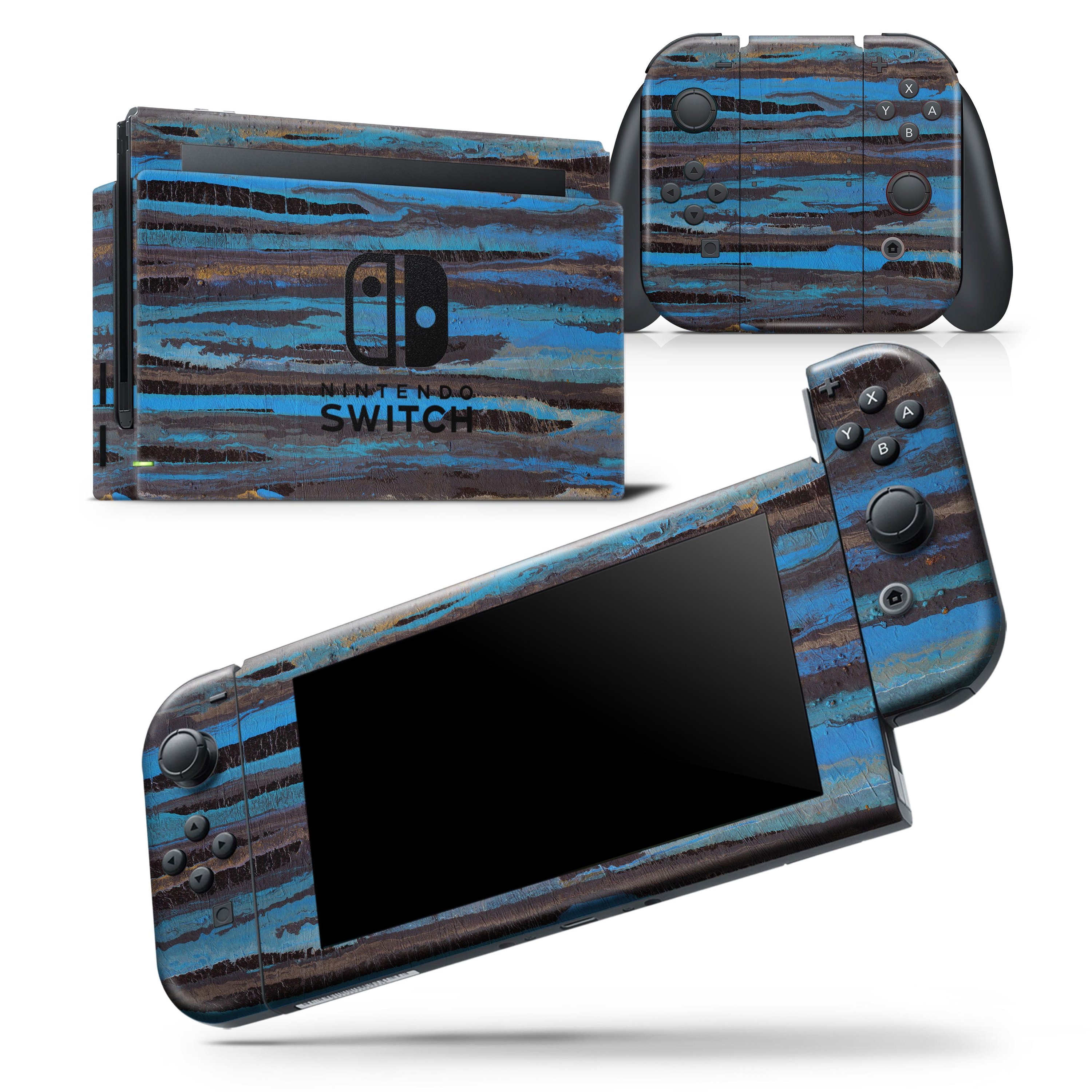 Abstract Wet Paint Dark Blues skin wrap decal for Nintendo Switch, showcasing vibrant colors and unique design.