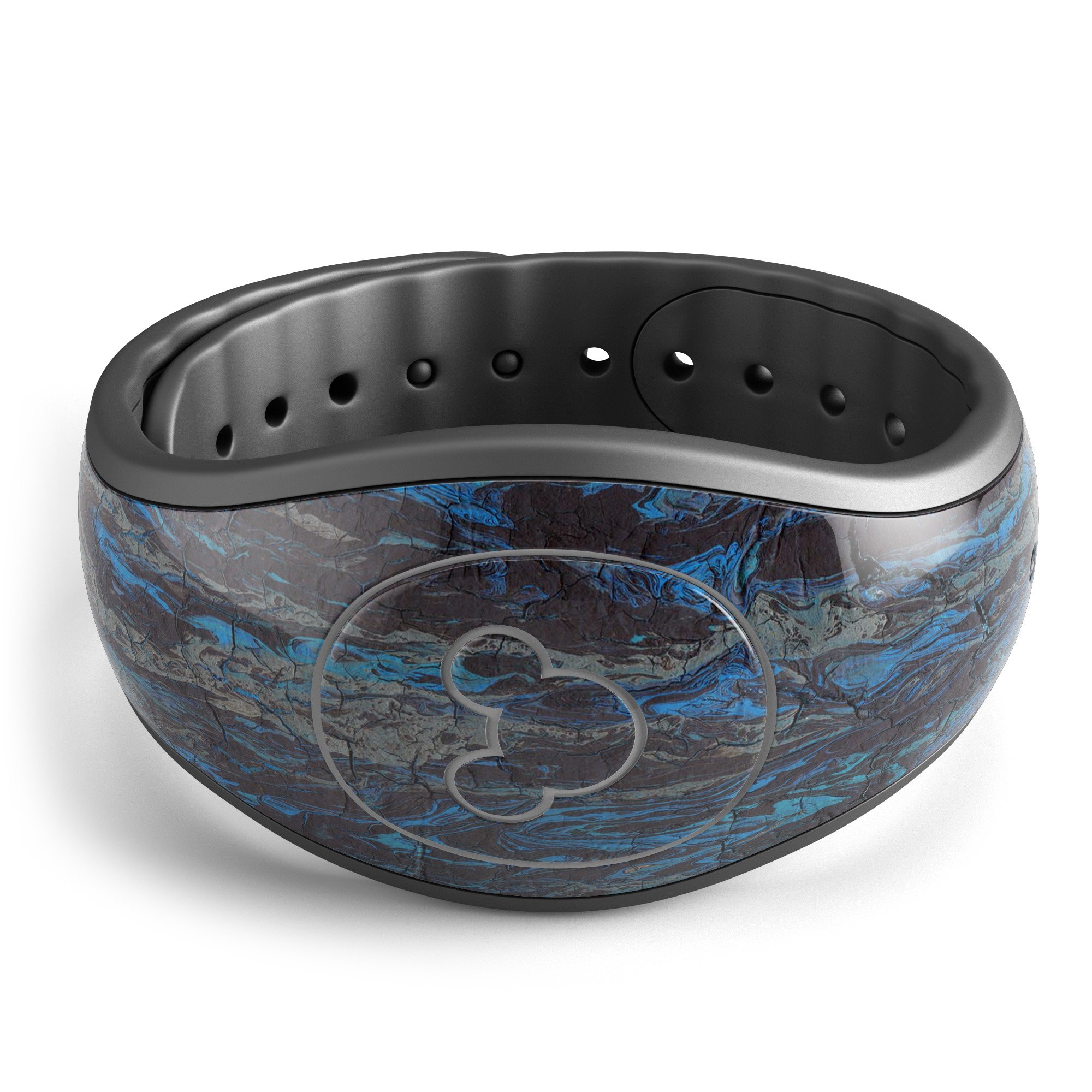 Abstract Wet Paint Dark Blues v2 decal skin wrap kit for Disney Magic Band, showcasing vibrant blue hues and artistic design.