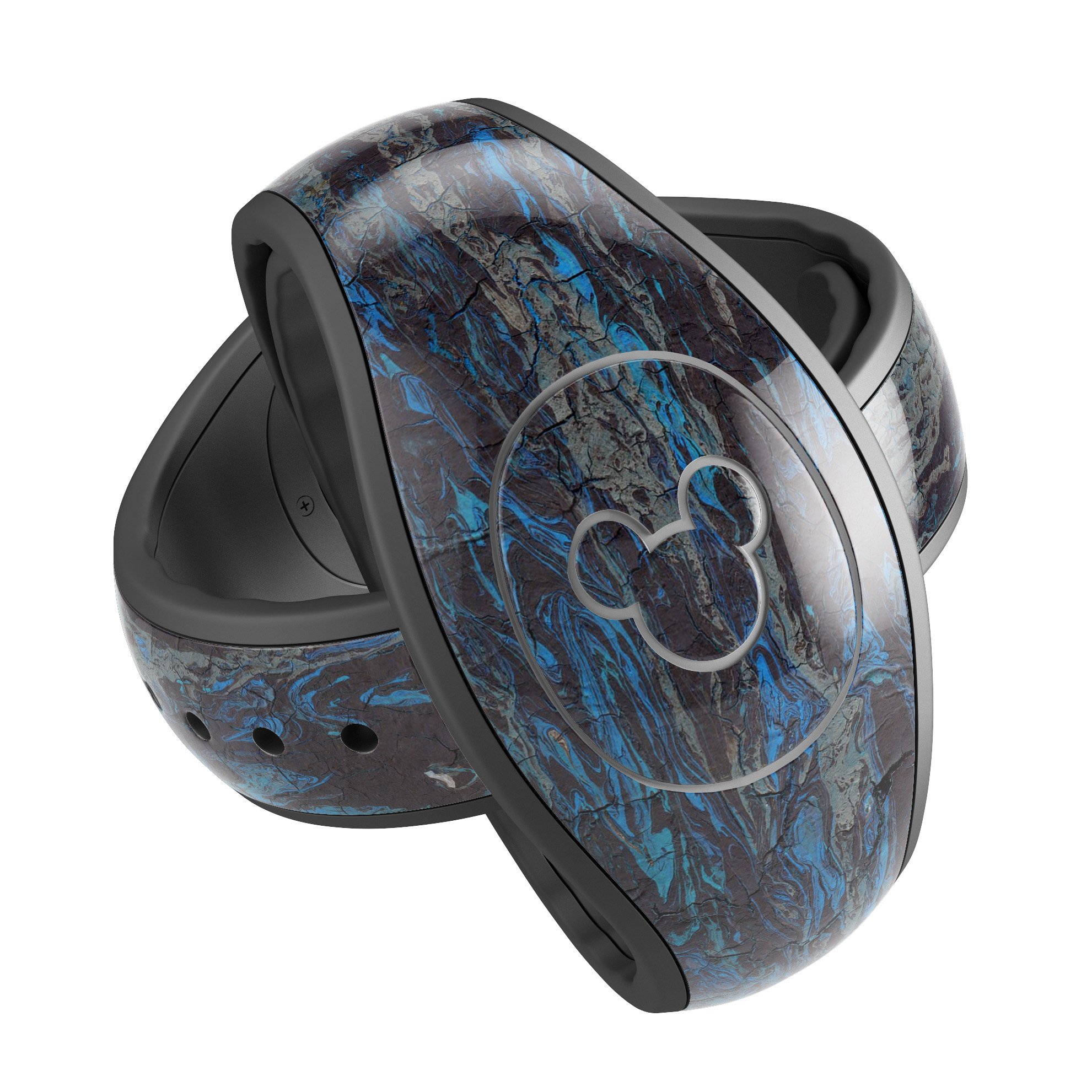 Abstract Wet Paint Dark Blues v2 decal skin wrap kit for Disney Magic Band, showcasing vibrant blue hues and artistic design.