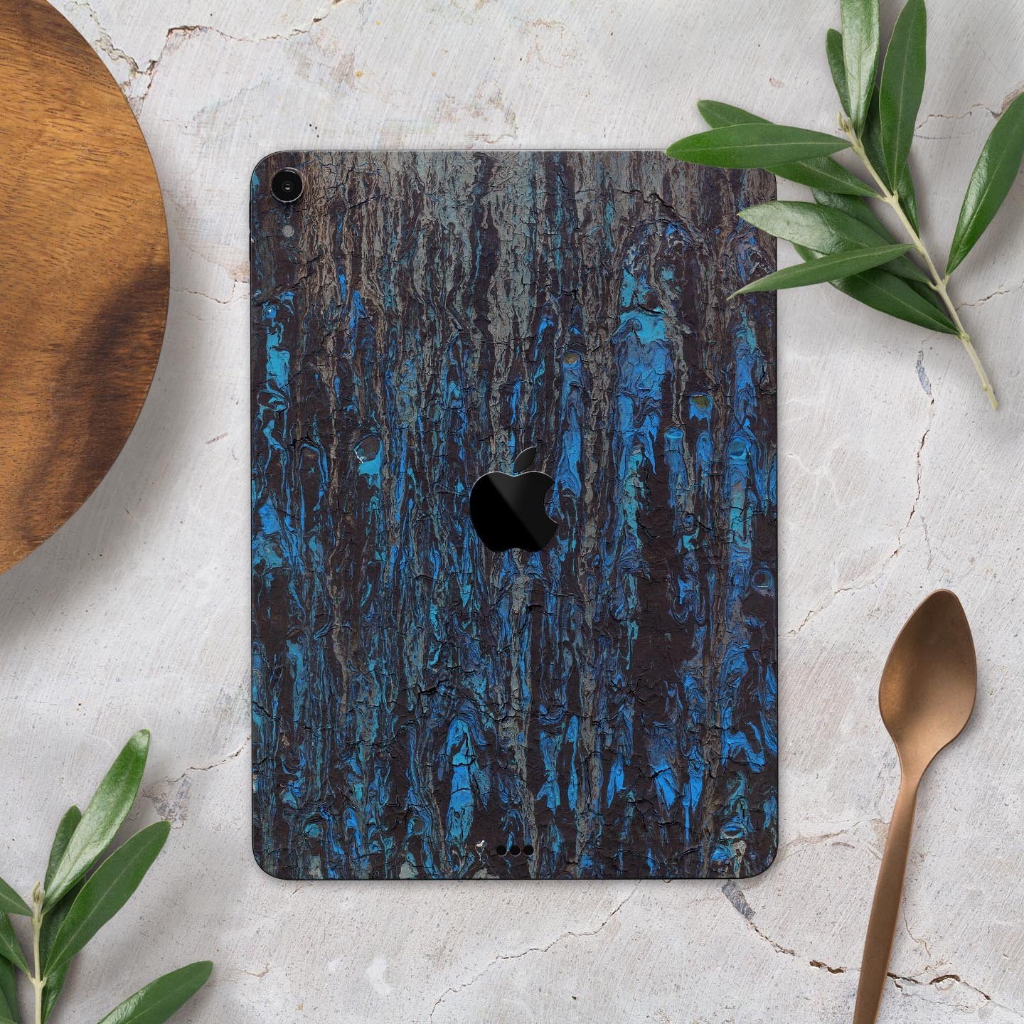 Abstract Wet Paint Dark Blues v2 skin decal for Apple devices, showcasing a vibrant abstract design with dark blue tones.