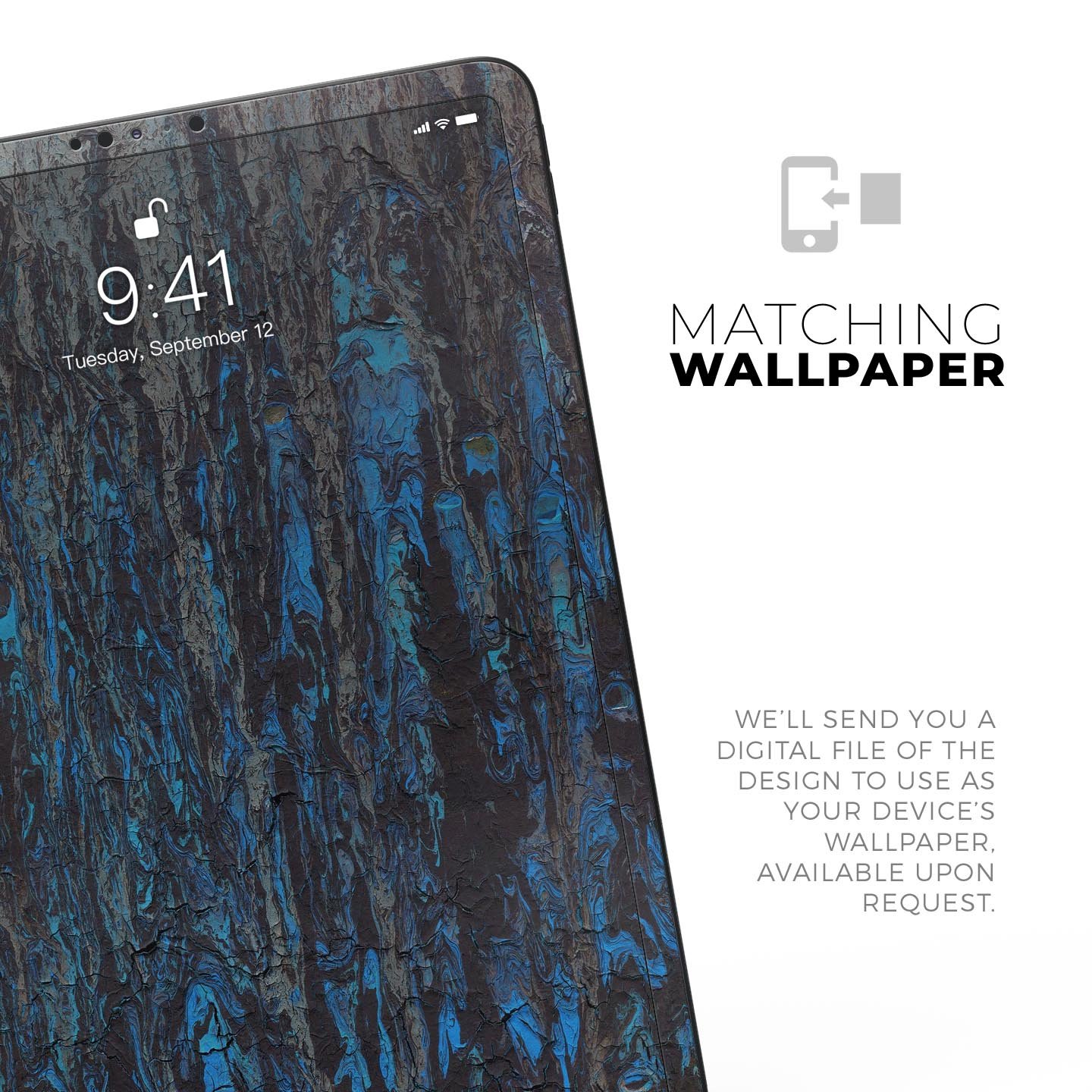 Abstract Wet Paint Dark Blues v2 skin decal for Apple devices, showcasing a vibrant abstract design with dark blue tones.