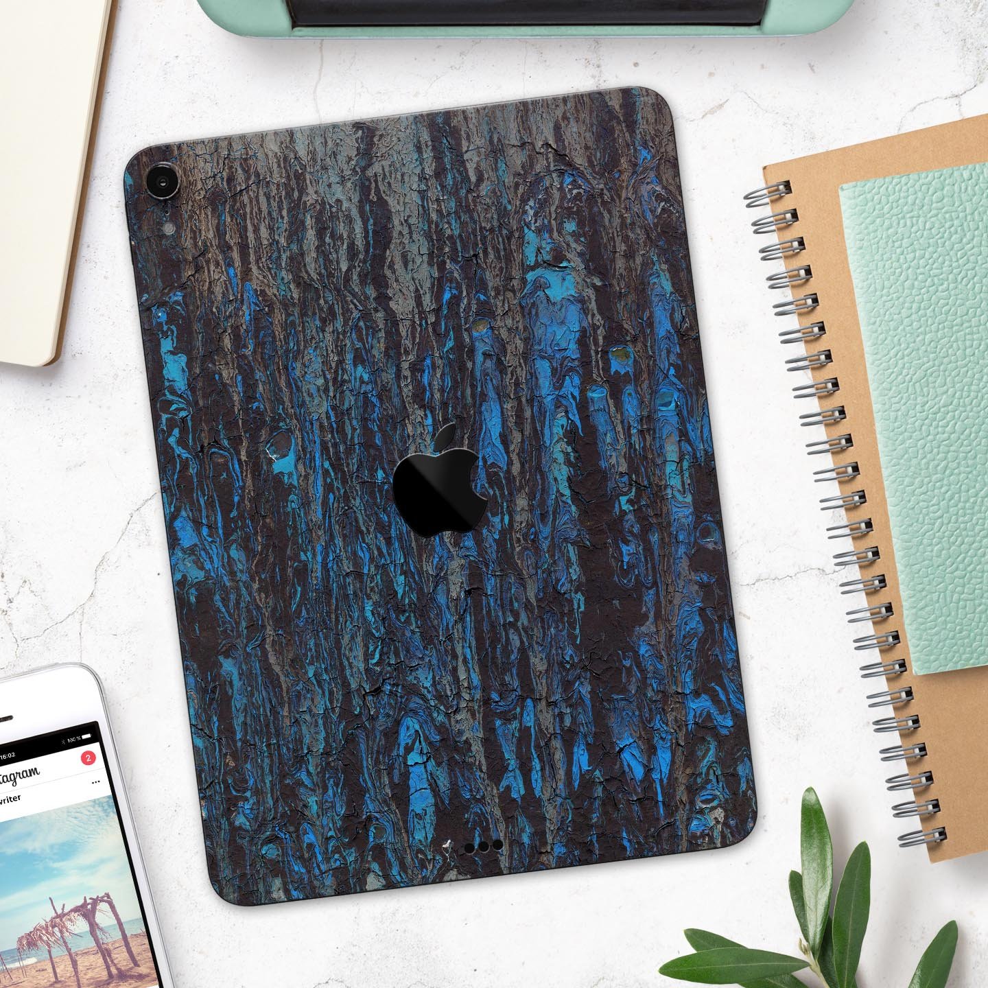 Abstract Wet Paint Dark Blues v2 skin decal for Apple devices, showcasing a vibrant abstract design with dark blue tones.