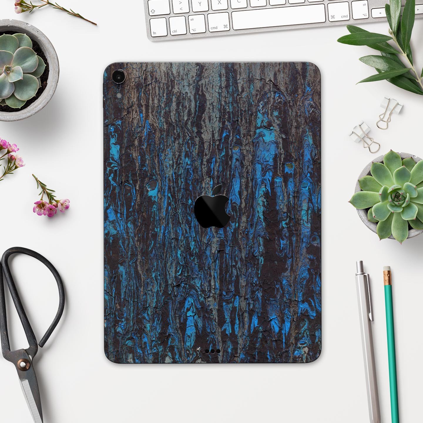 Abstract Wet Paint Dark Blues v2 skin decal for Apple devices, showcasing a vibrant abstract design with dark blue tones.