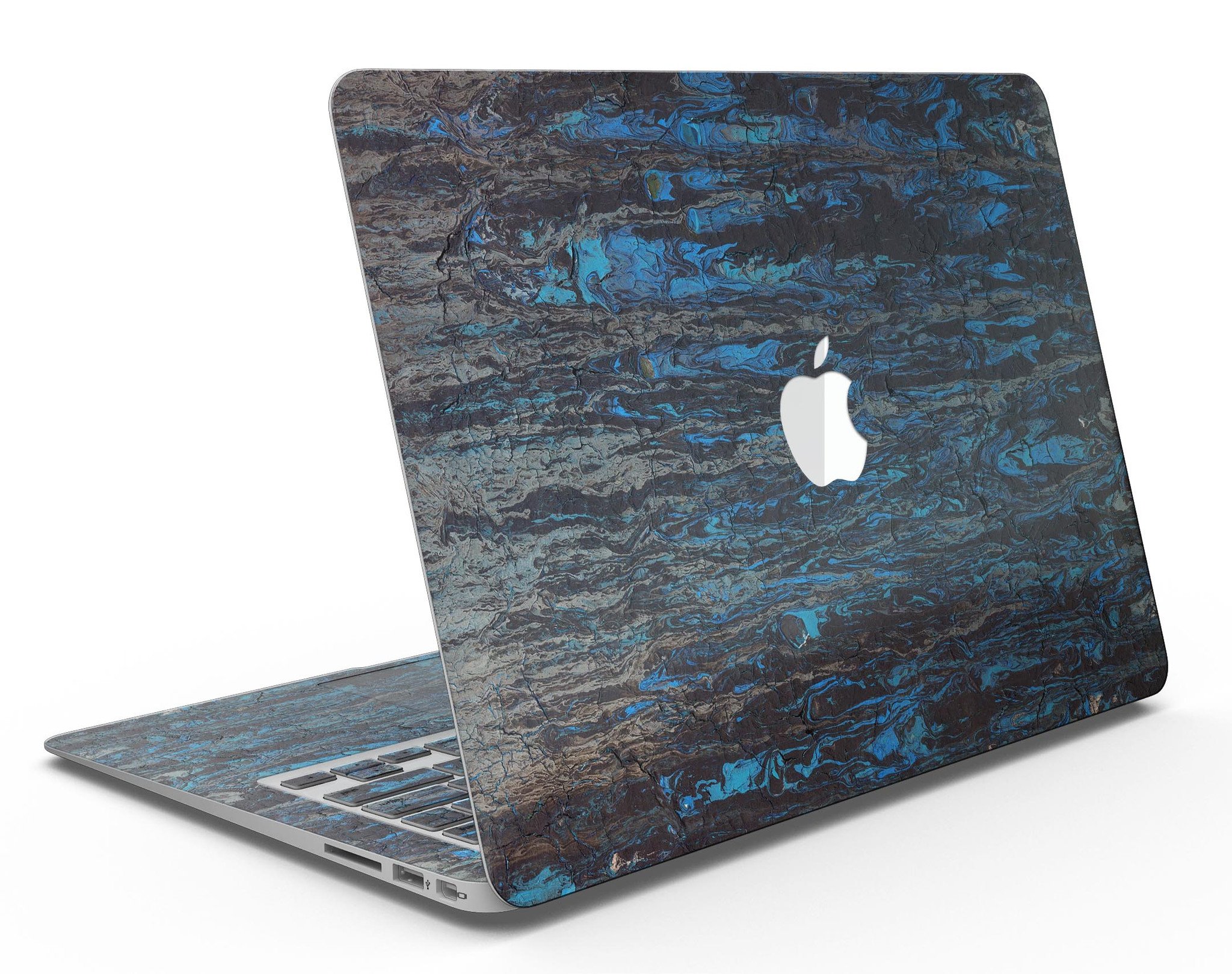 Abstract Wet Paint Dark Blues skin kit for MacBook Air, showcasing vibrant dark blue abstract design on premium vinyl material.