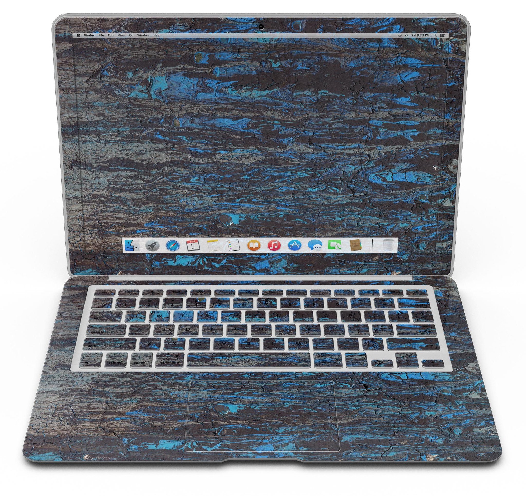 Abstract Wet Paint Dark Blues skin kit for MacBook Air, showcasing vibrant dark blue abstract design on premium vinyl material.