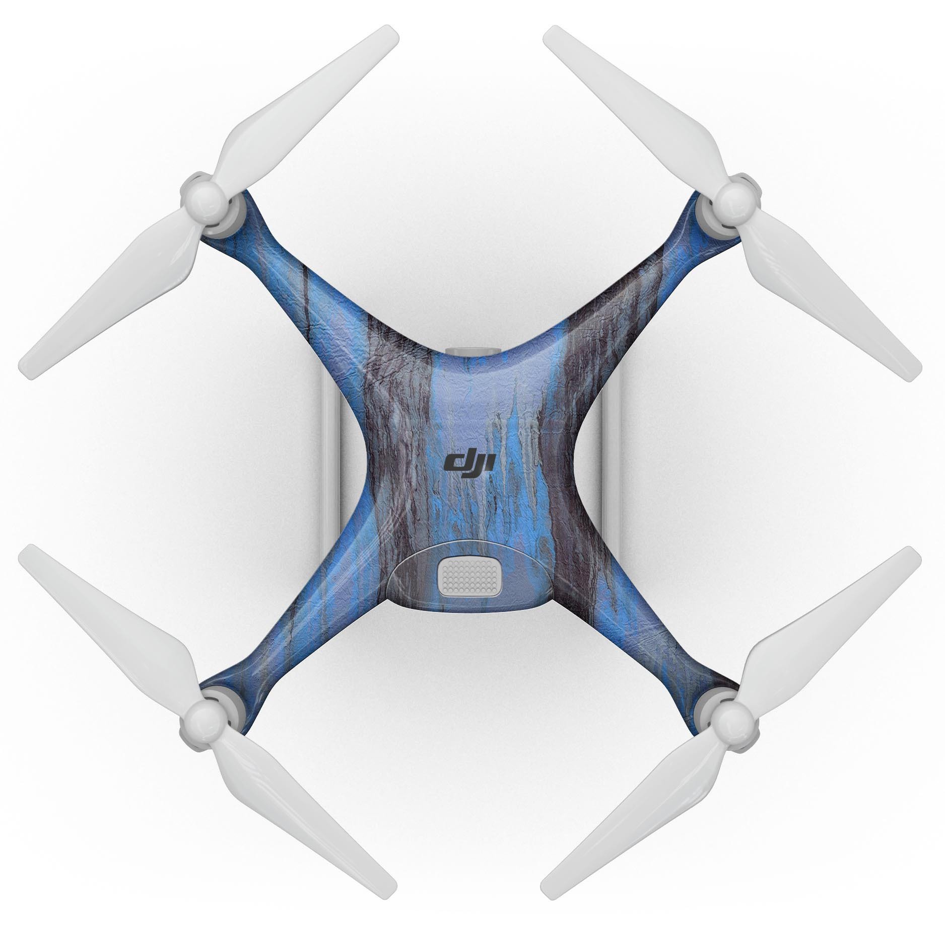 Abstract Wet Paint Dark Blues v3 Full-Body Skin Kit for DJI Phantom 4, showcasing a vibrant dark blue abstract design.