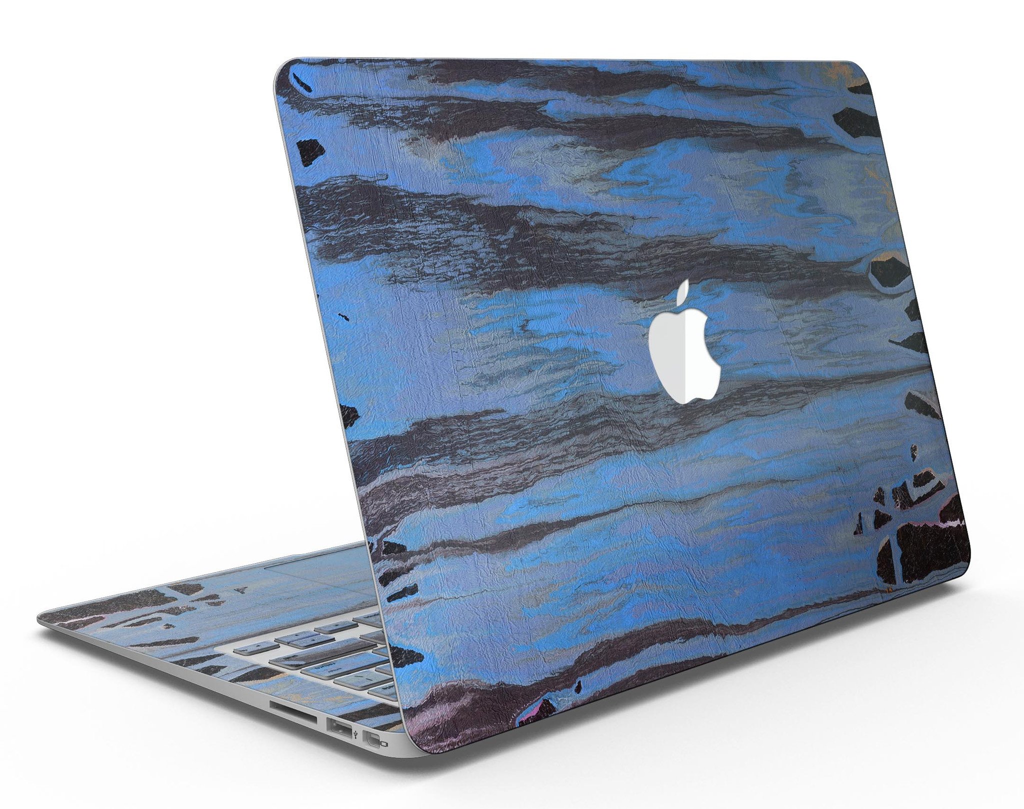 Abstract Wet Paint Dark Blues skin kit for MacBook Air, showcasing vibrant colors and unique design for stylish protection.