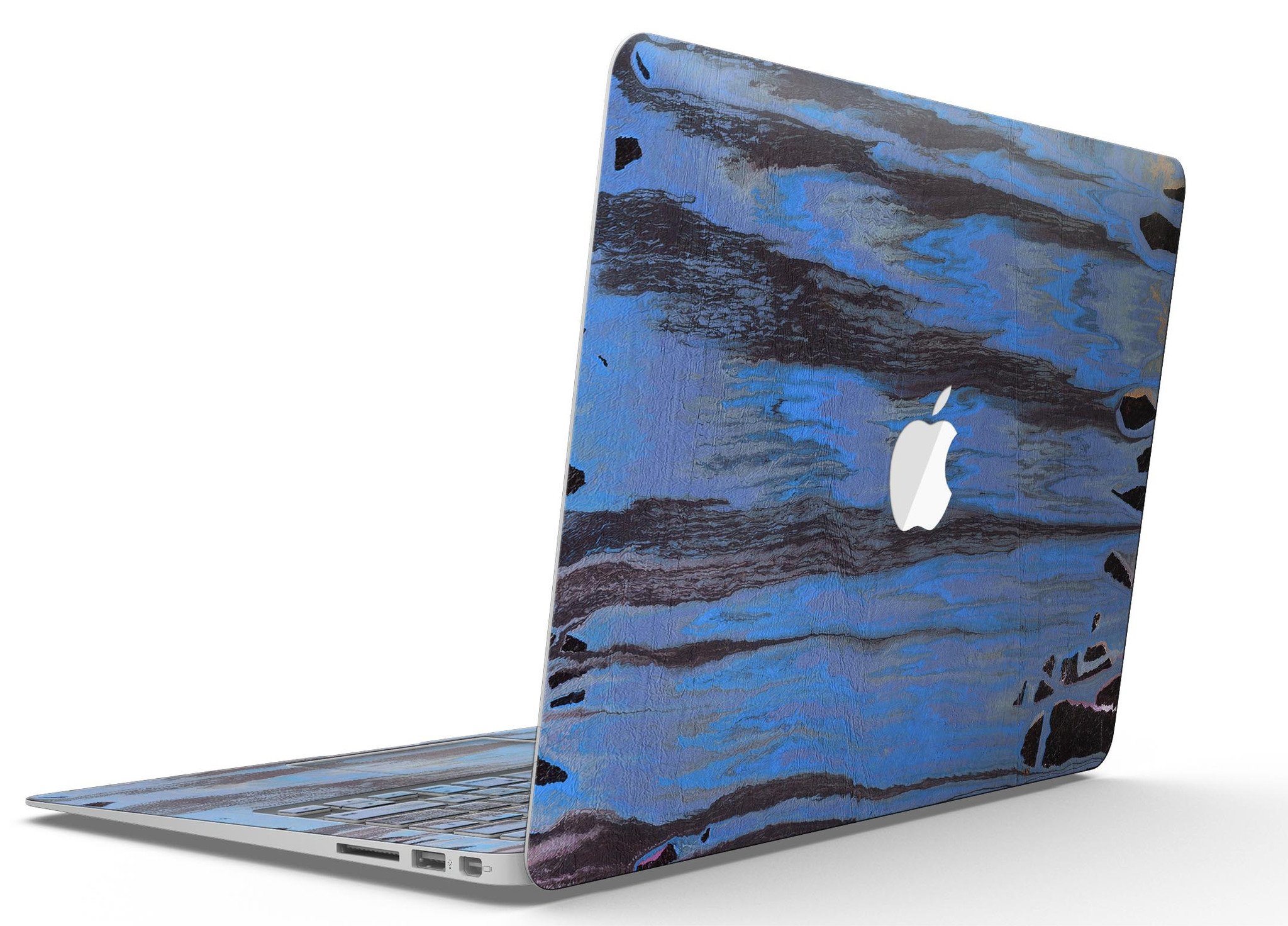 Abstract Wet Paint Dark Blues skin kit for MacBook Air, showcasing vibrant colors and unique design for stylish protection.