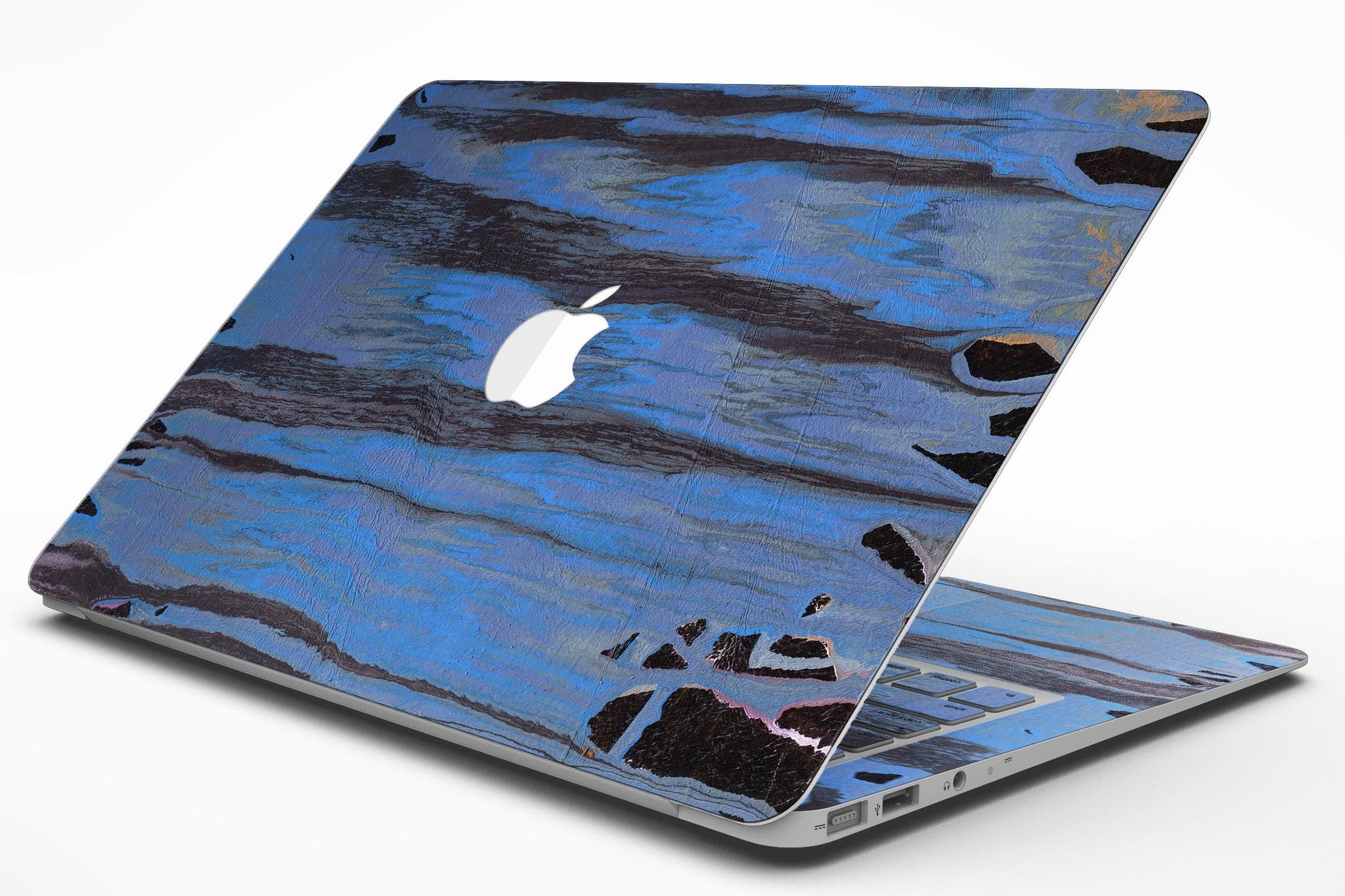 Abstract Wet Paint Dark Blues skin kit for MacBook Air, showcasing vibrant colors and unique design for stylish protection.