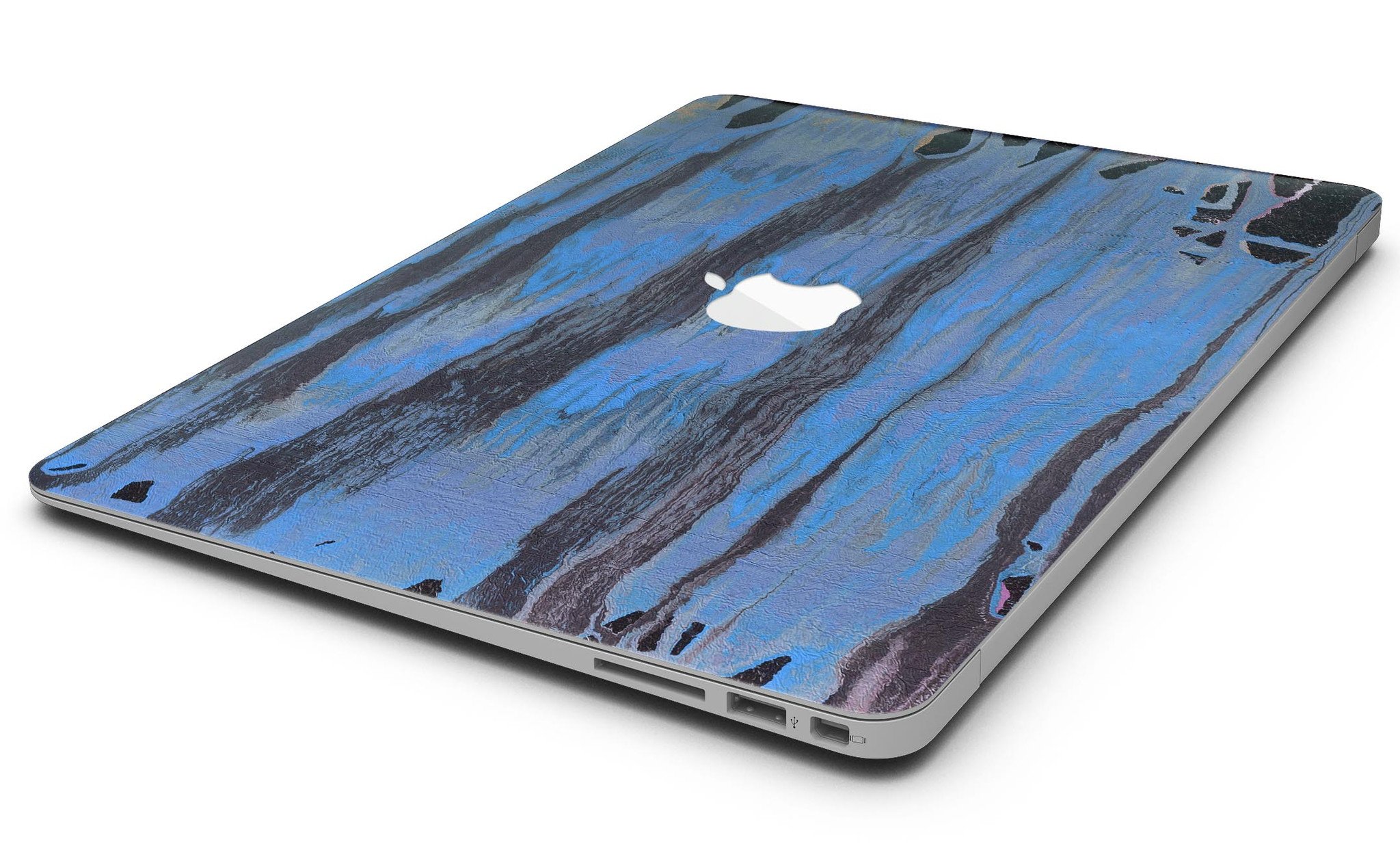 Abstract Wet Paint Dark Blues skin kit for MacBook Air, showcasing vibrant colors and unique design for stylish protection.