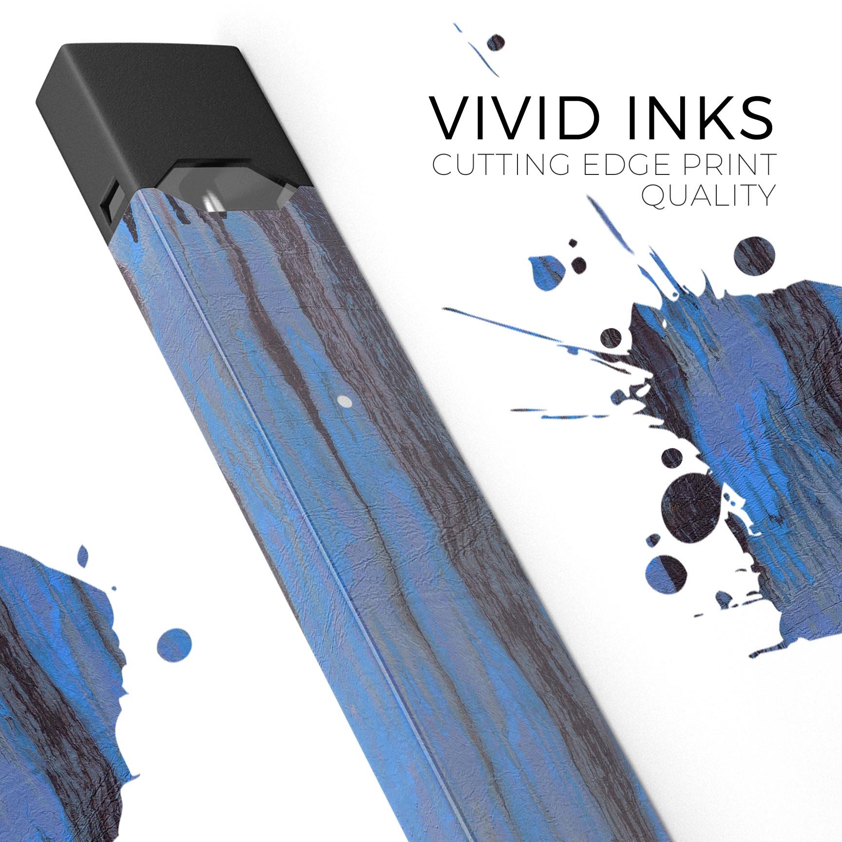 Abstract Wet Paint Dark Blues v3 skin-wrap for JUUL device, showcasing vibrant colors and unique design.