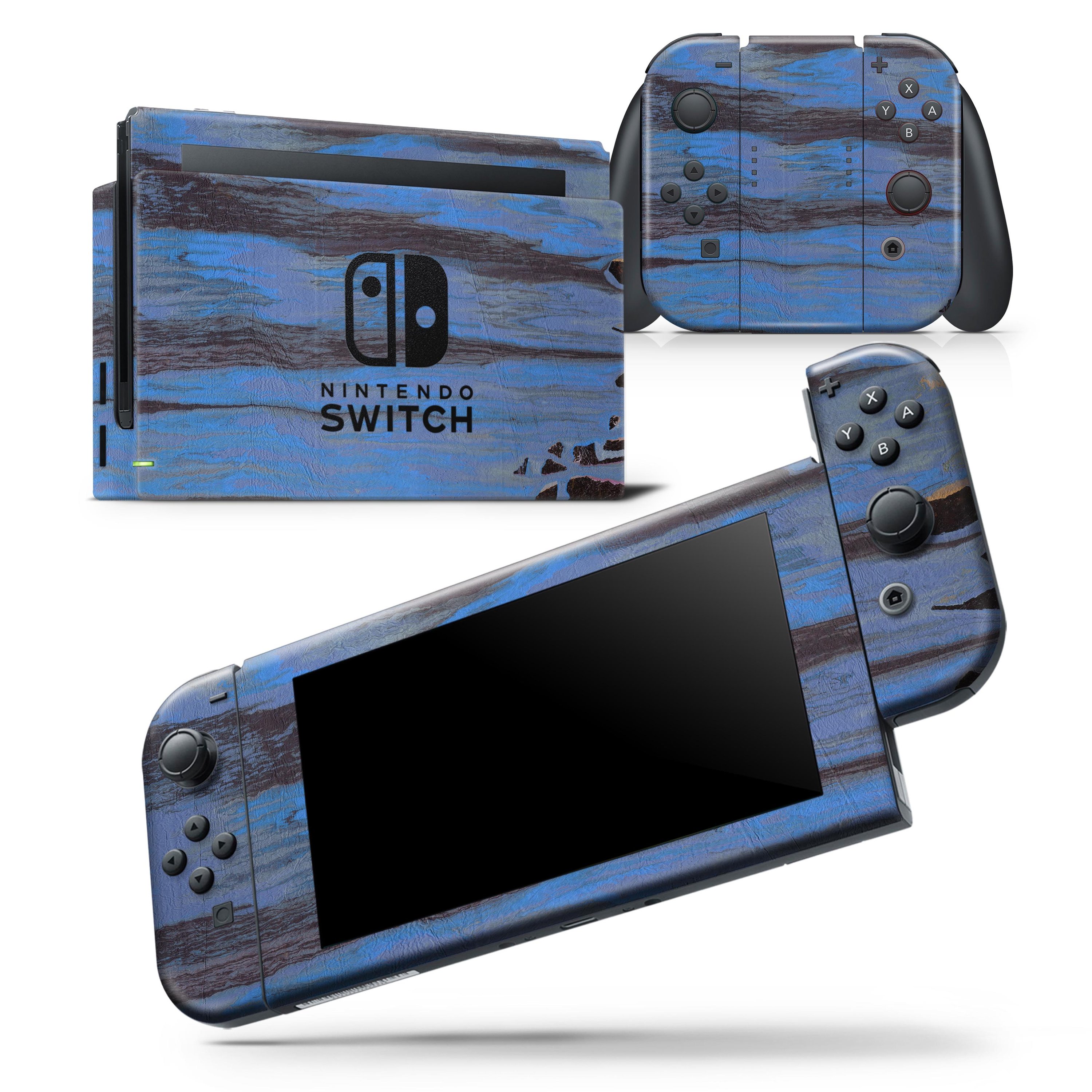 Abstract Wet Paint Dark Blues v3 skin wrap decal for Nintendo Switch, showcasing vibrant blue and dark paint splashes.