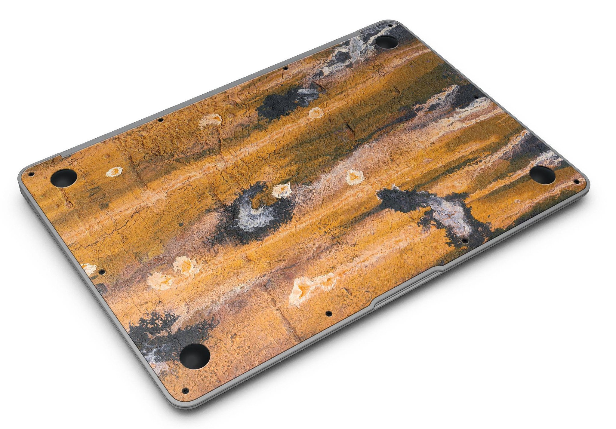 Abstract Wet Paint Dark Gold skin kit for MacBook Air, showcasing a stylish design that protects the device from scratches.